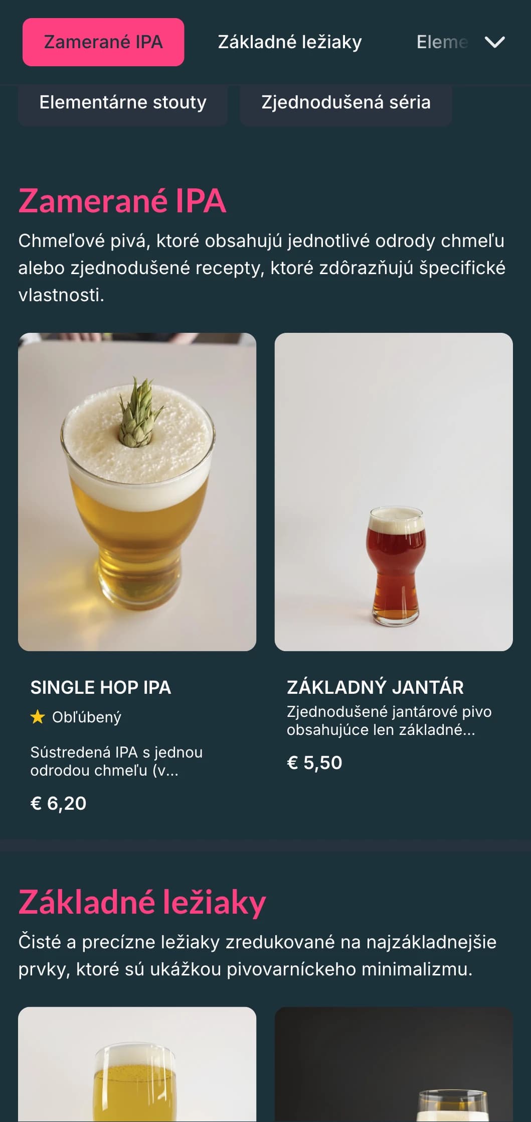 Čistý a prehľadný dizajn s dostatkom bieleho priestoru a základnou typografiou, ideálny pre moderné minipivovary zamerané na jednoduchosť.