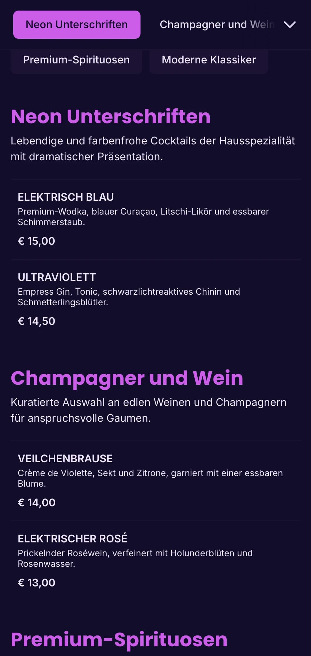 Kräftiges lila und ultraviolettes Design für trendige Nachtclubs und Cocktail-Lounges.