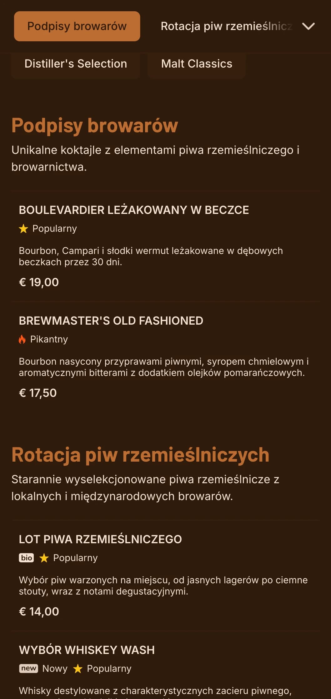 Ciepły pomarańczowy design z elementami browarniczymi dla lokali z piwem rzemieślniczym i koktajlami.