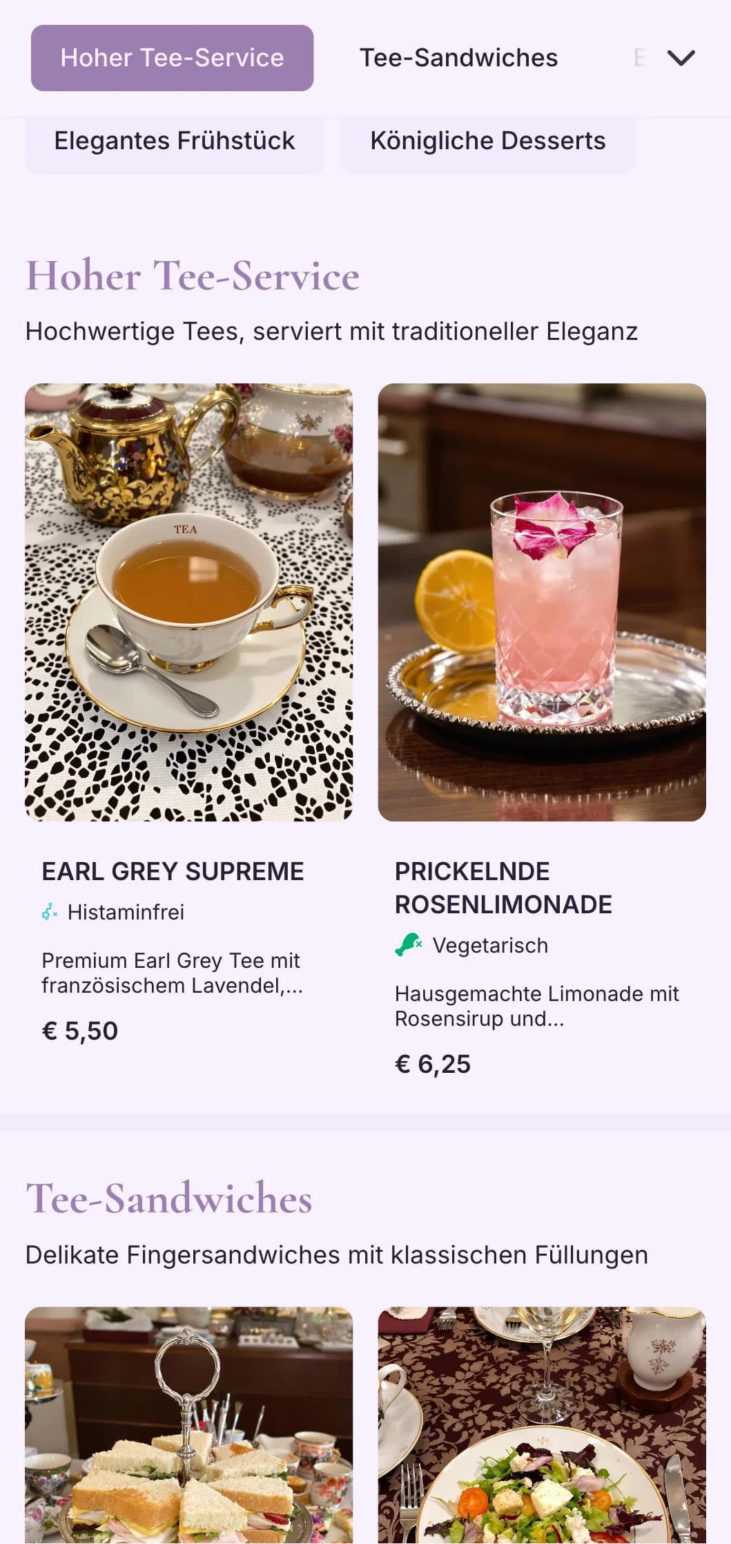 Raffiniertes violettes Design für gehobene Teeservices und elegante Konditoreien.