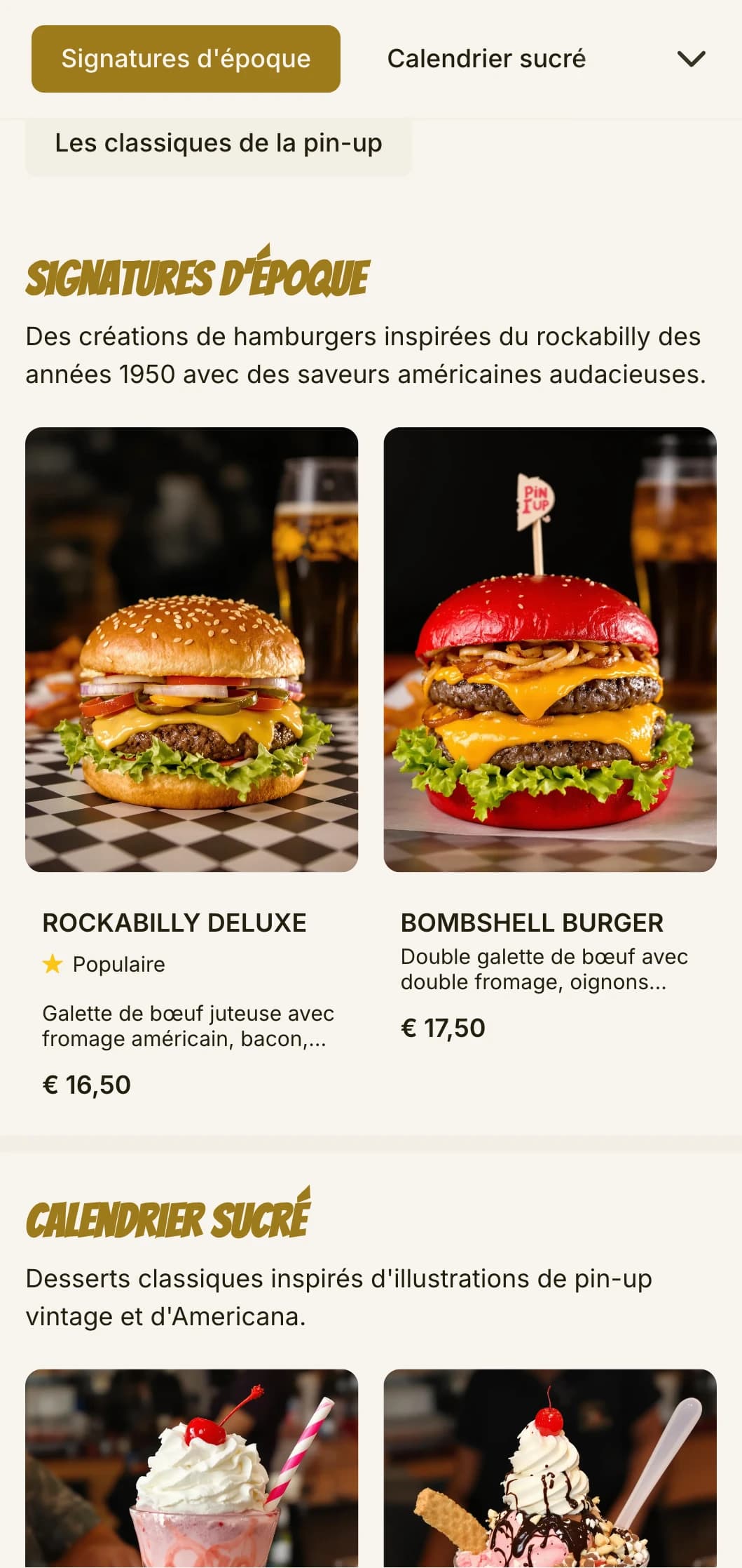 Restaurant à hamburgers d'inspiration rockabilly, avec pin-up vintage et nostalgie des années 1950.