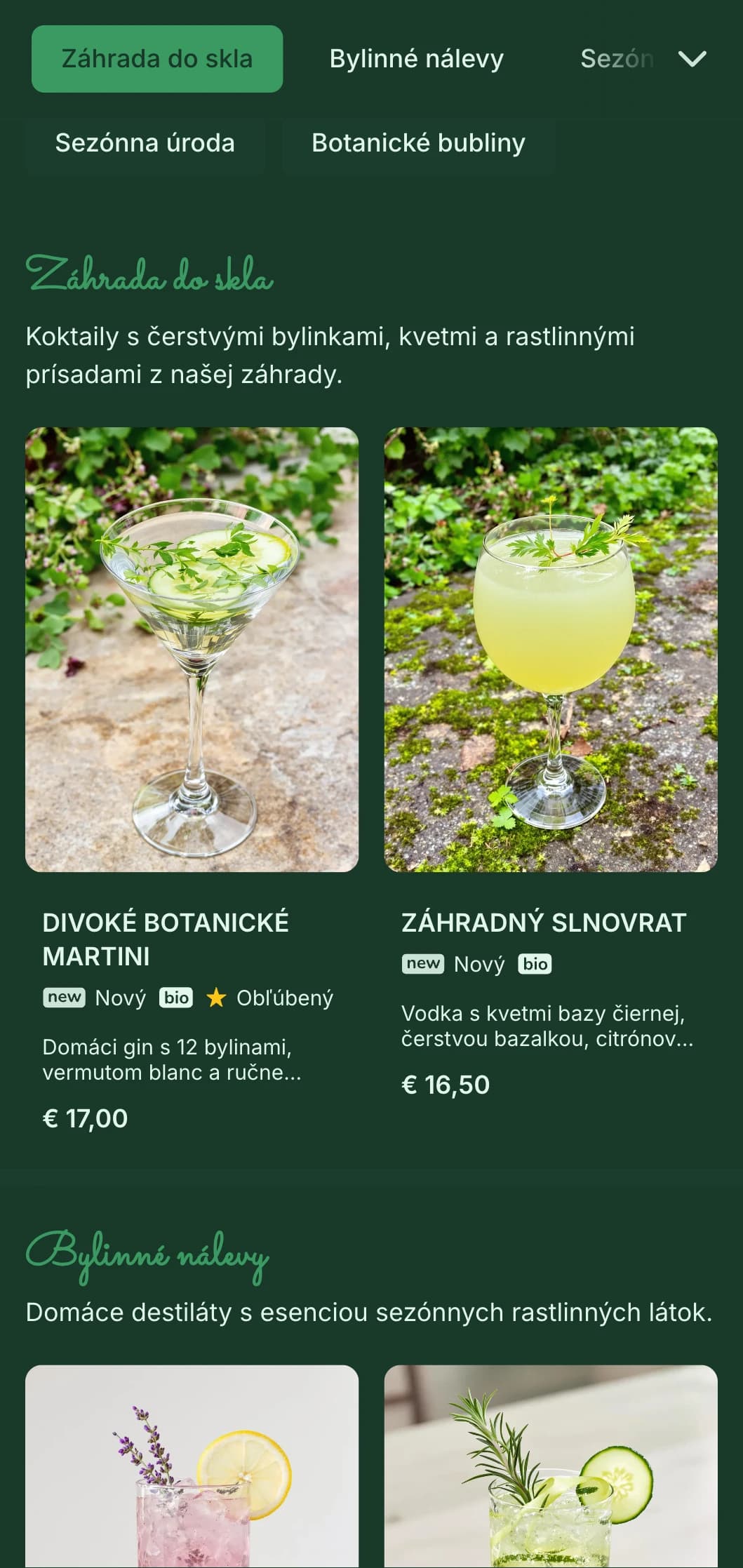 Osviežujúca zelená paleta s ručne kreslenými ilustráciami byliniek pre špecialistov na botanické koktaily.