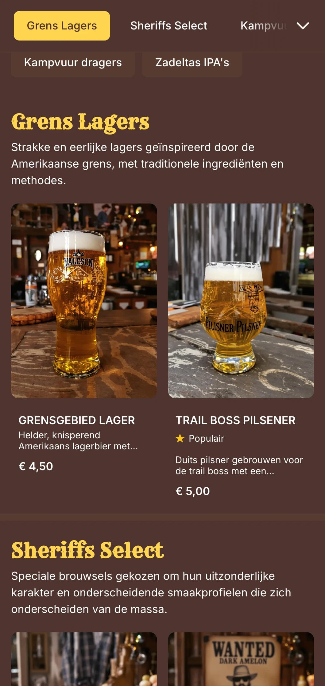 Op de grens geïnspireerd ontwerp met verweerde texturen en western typografie, perfect voor bars in saloonstijl en thematische brewpubs.