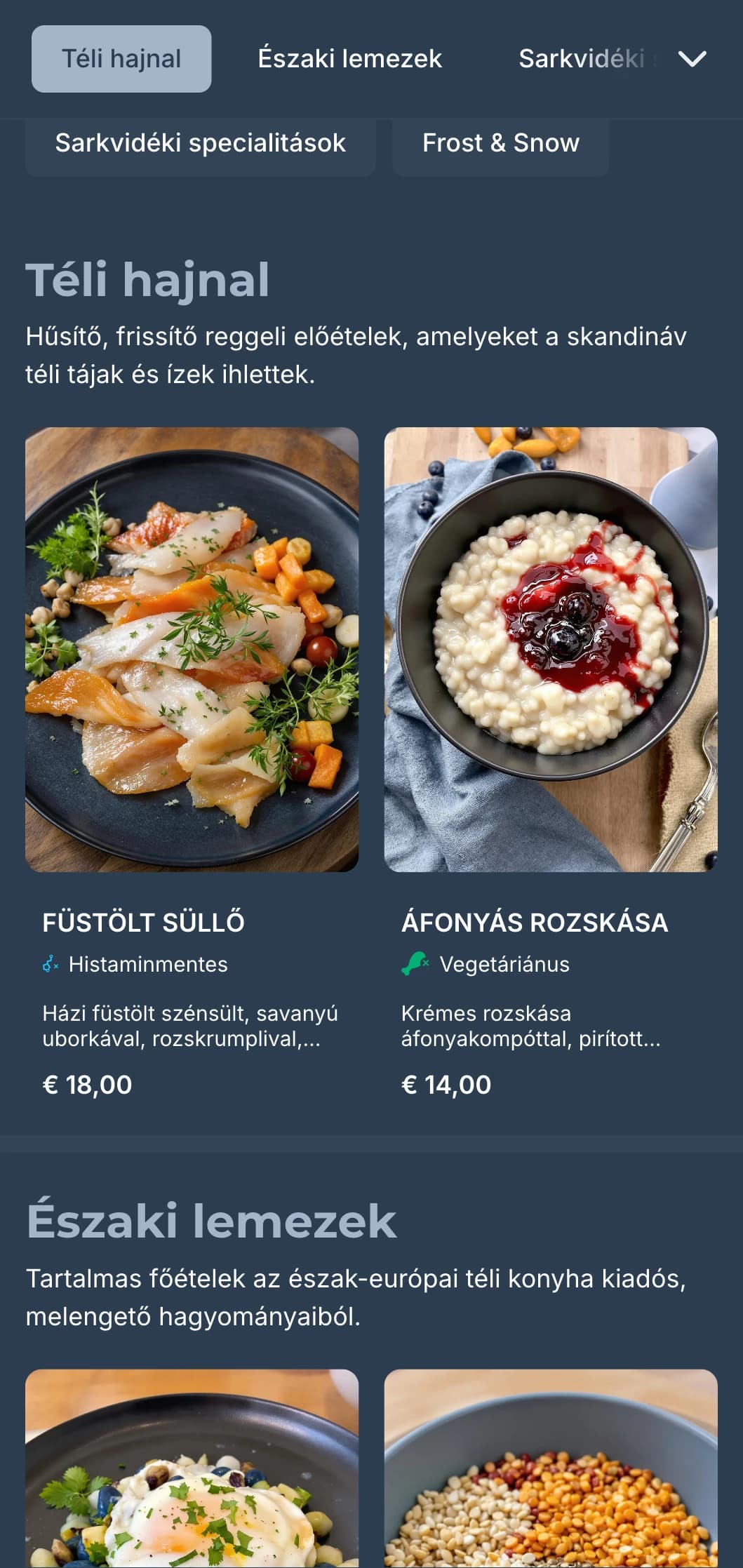 Mélykék sablon hűvös hangsúlyokkal, amelyet a skandináv téli esztétika ihletett a kortárs kávézók számára.