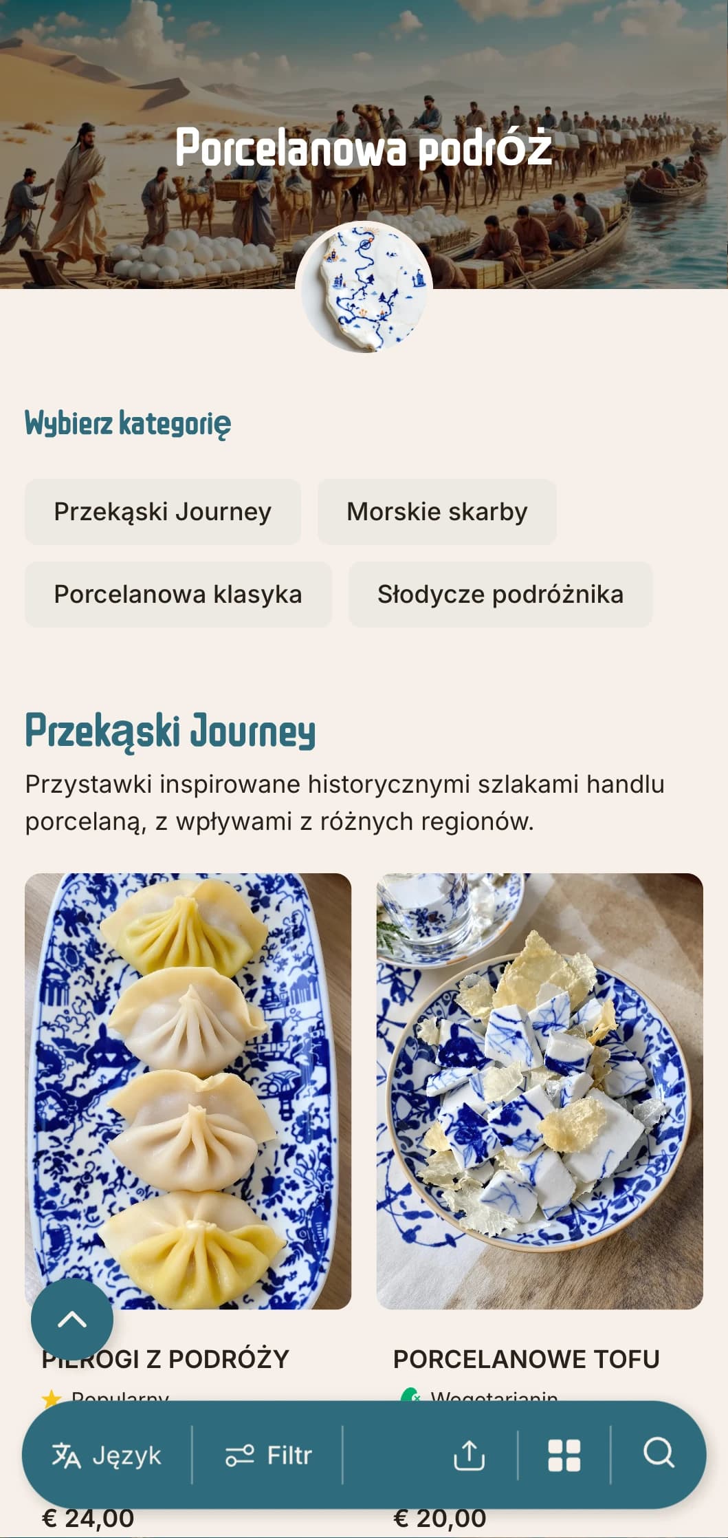 Eleganckie chińskie menu inspirowane porcelanowymi szlakami handlowymi, z historycznymi elementami autentycznej kuchni.