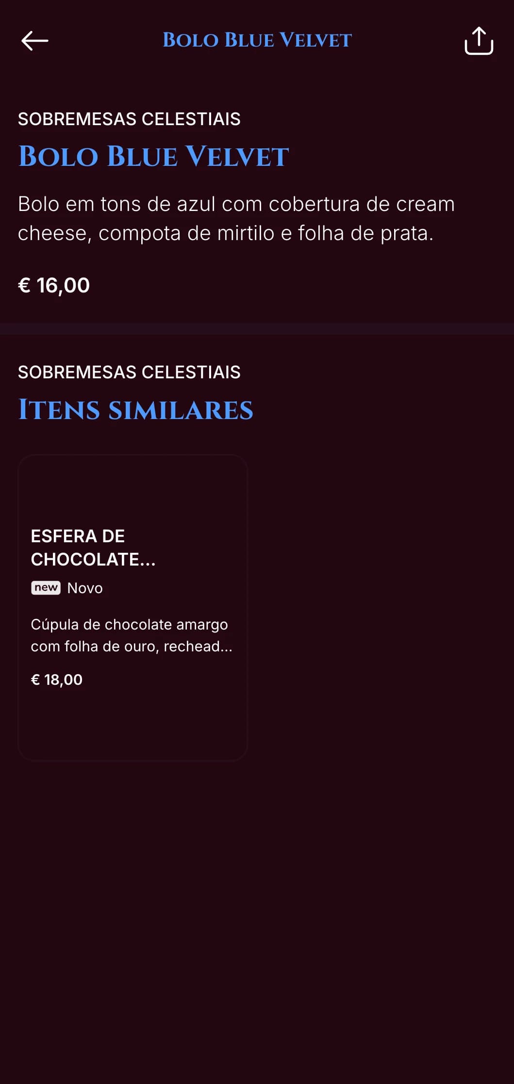 Um menu de jantar dramático em azul meia-noite com detalhes dourados, projetado para locais de jantar noturnos com uma atmosfera luxuosa.