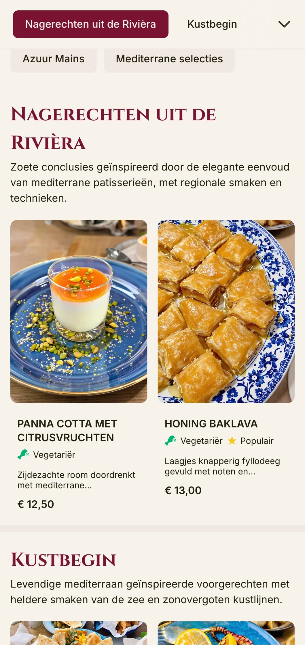 Opvallend, mediterraan geïnspireerd lunchmenu-ontwerp met levendige accenten en elegante lay-out, perfect voor chique restaurants aan zee en restaurants op vakantiebestemmingen.