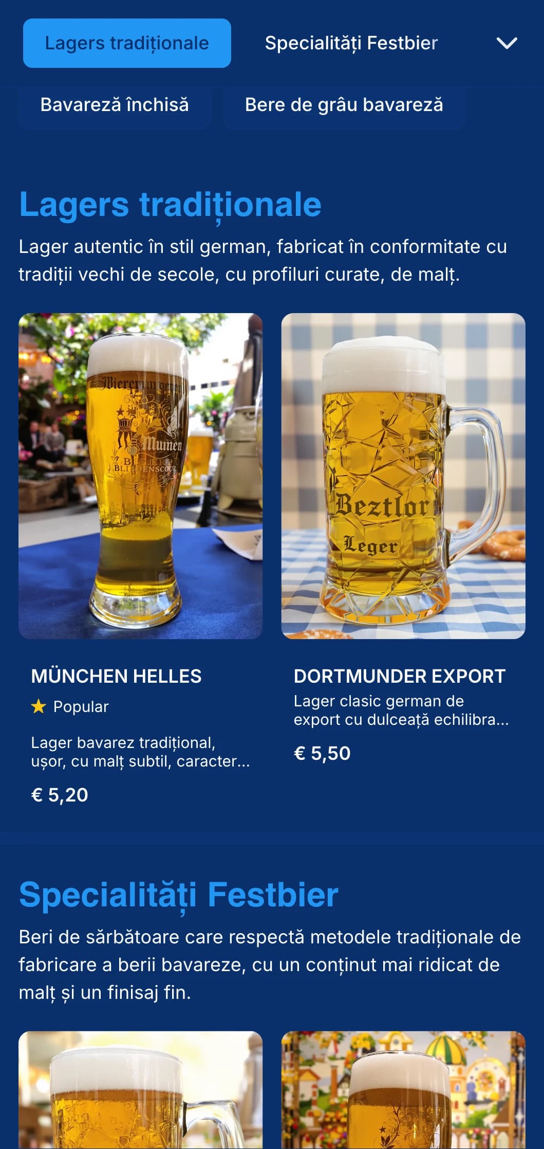 Șablon tradițional în stil bavarez, cu schema clasică de culori albastru și alb, perfect pentru berăriile germane autentice și sărbătorile Oktoberfest.