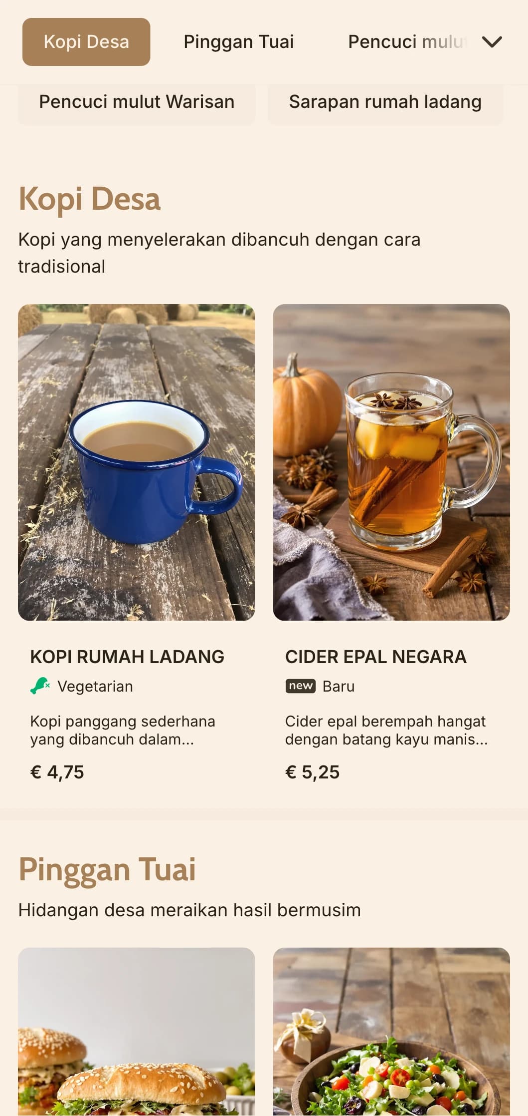 Reka bentuk tanah dengan unsur kayu desa untuk tempat sarapan desa dan kafe ladang.