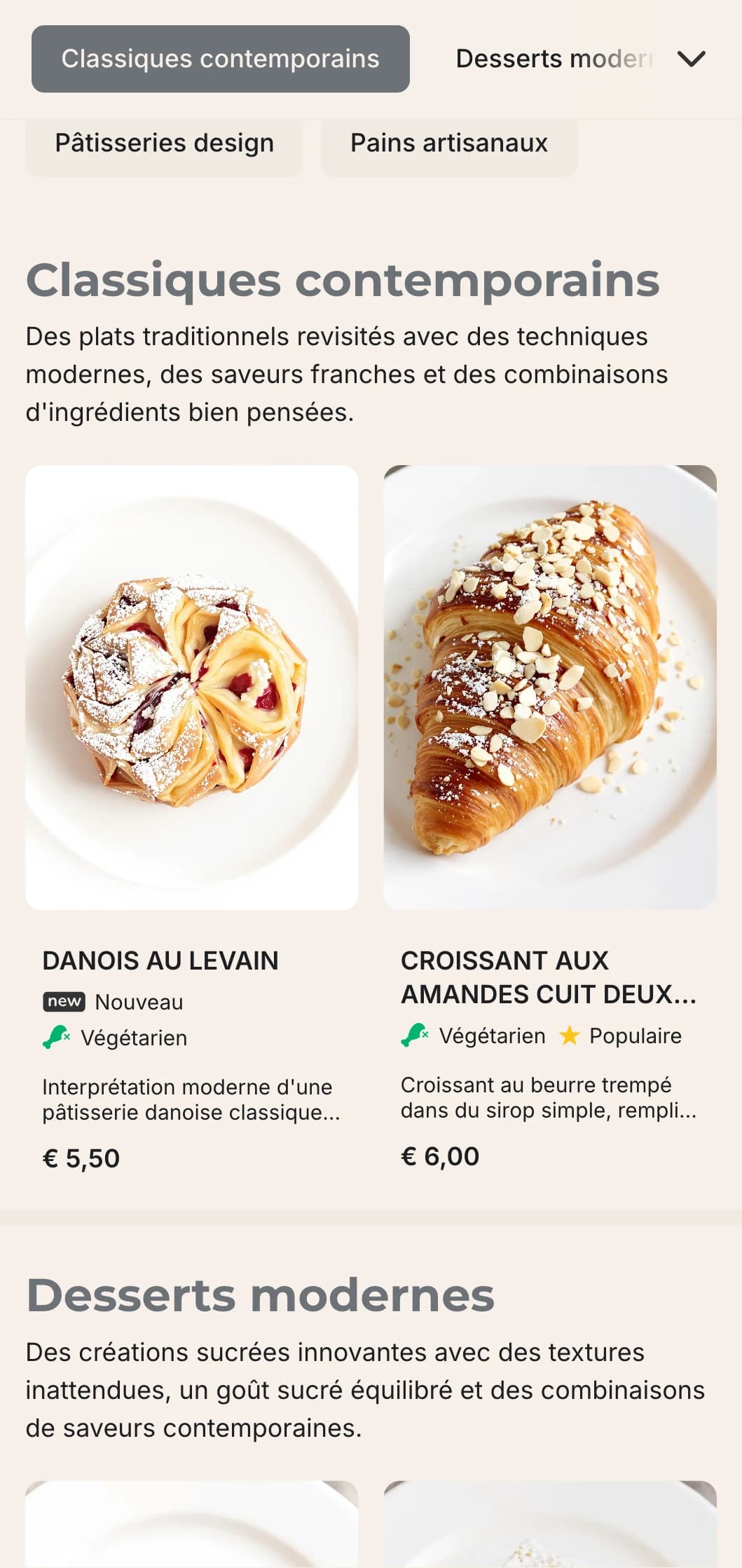 Un menu de boulangerie contemporain et minimaliste aux lignes épurées et à la typographie simple, idéal pour les boulangeries urbaines à l'esthétique moderne.