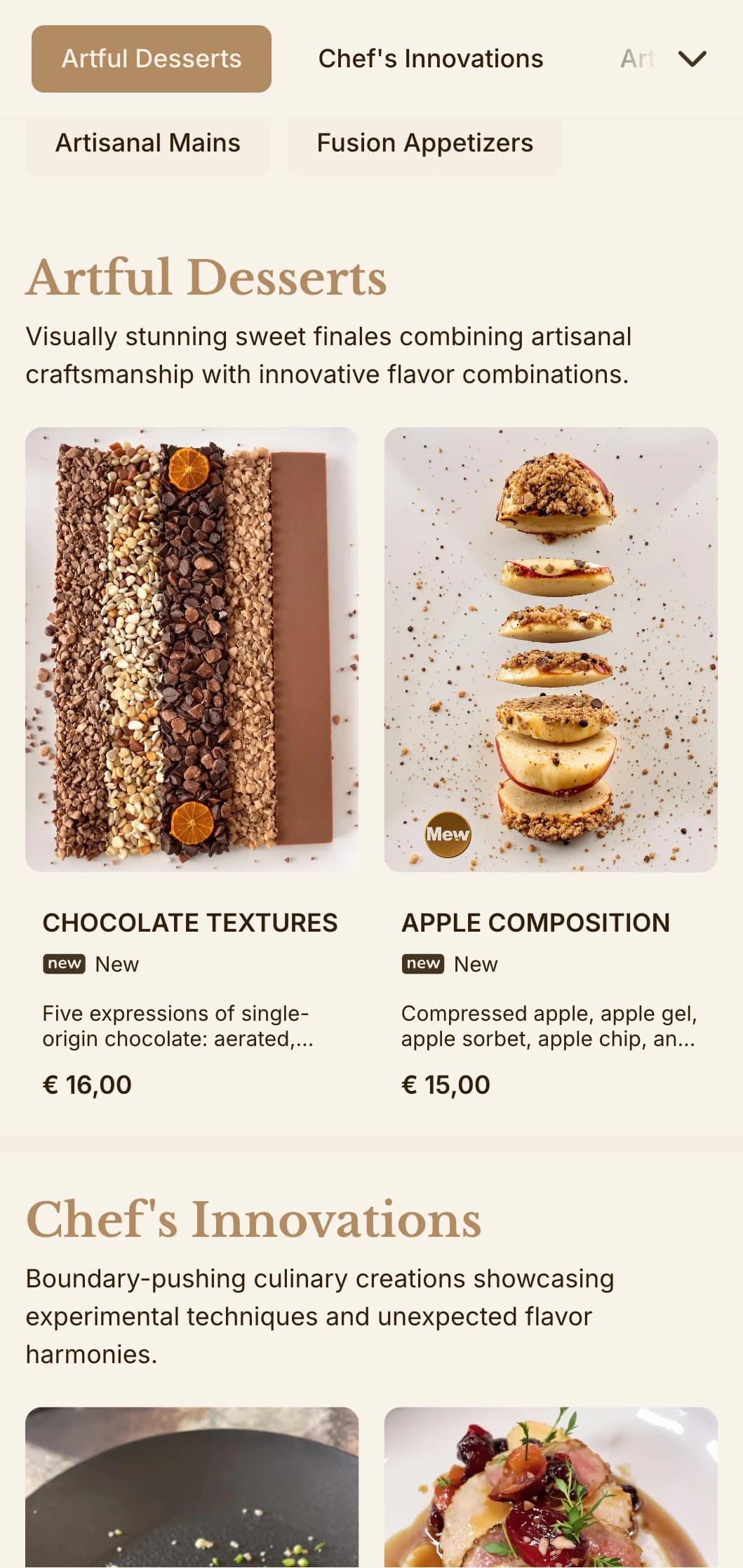Sophisticated fusion of artisanal aesthetics and gourmet presentation, ideal for innovative culinary establishments.