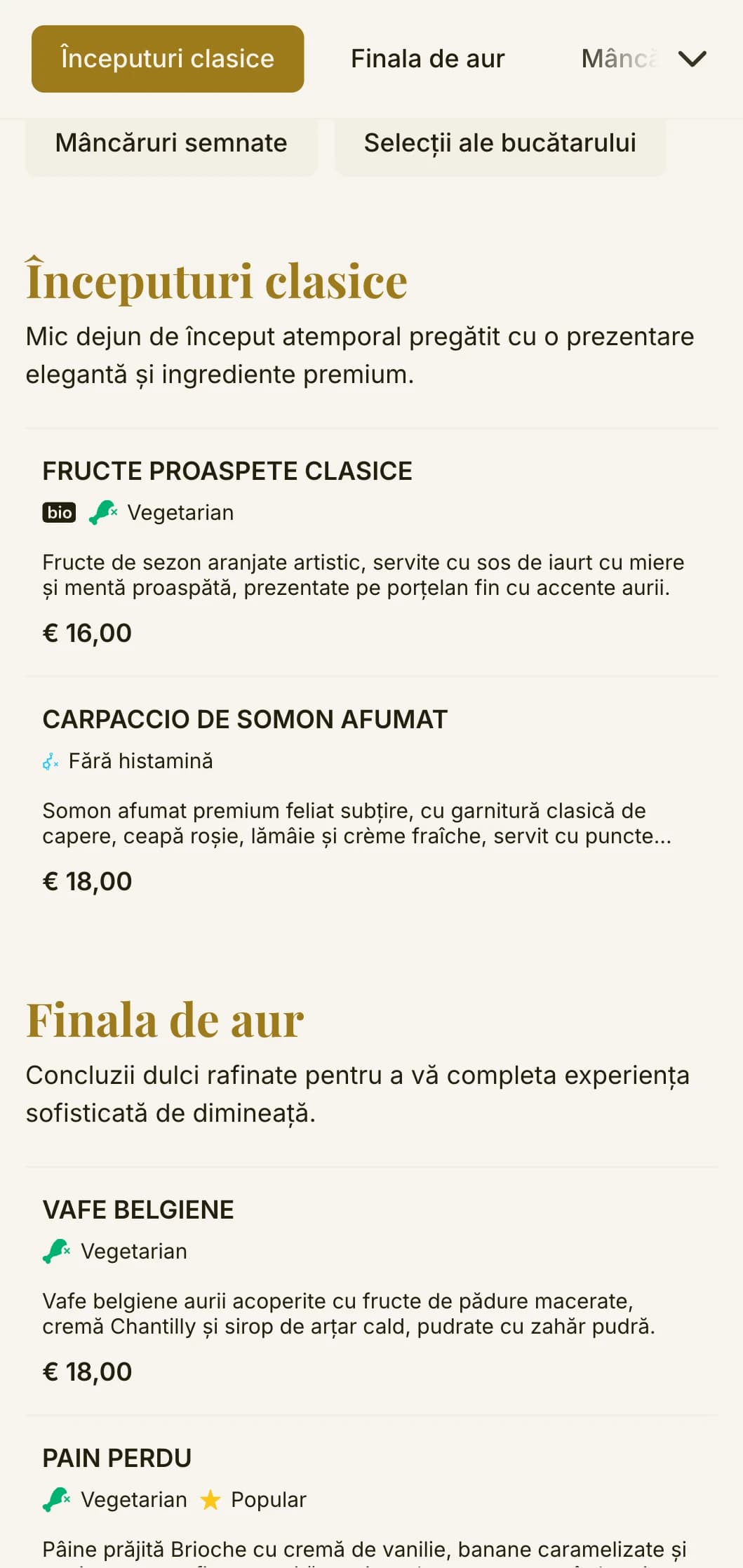 Masa de dimineață elegantă, cu clasice atemporale pentru micul dejun și prezentare rafinată pentru un început sofisticat al zilei.