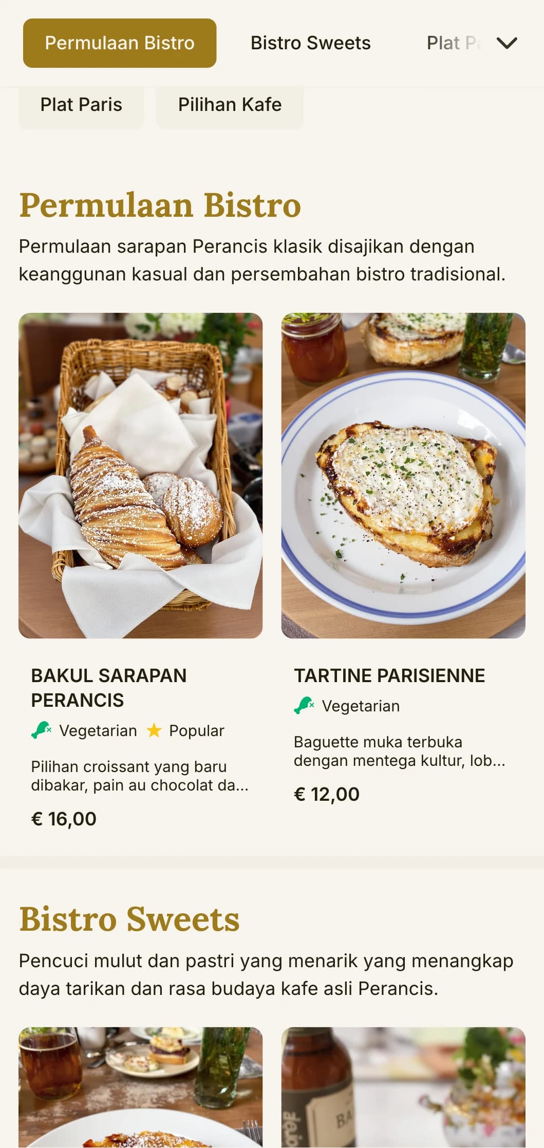 Templat makan tengah hari yang diinspirasikan oleh bistro Perancis dengan unsur klasik, sesuai untuk kafe gaya Eropah dan santapan kasual.