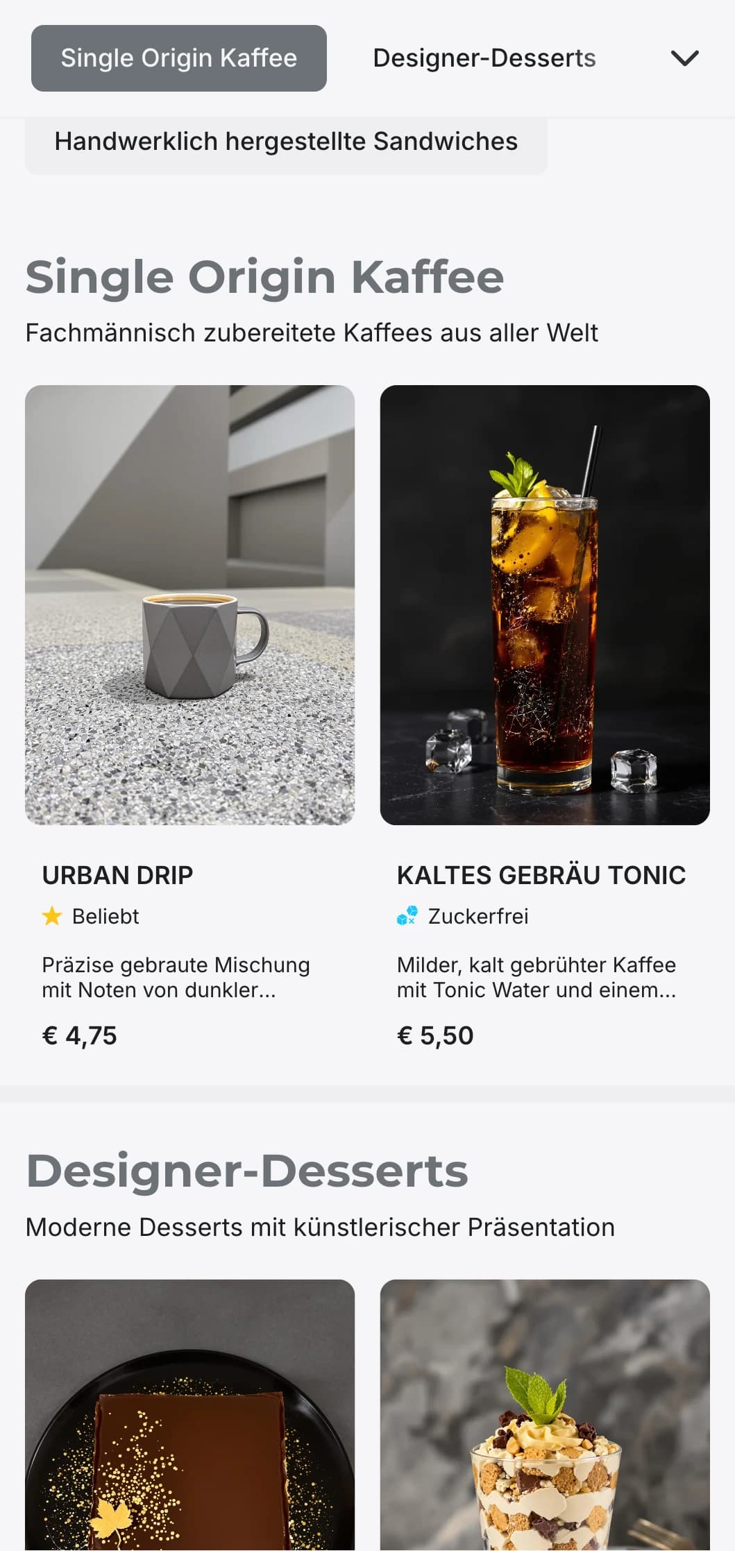 Schlichtes, minimalistisches Design mit klarer Typografie für moderne urbane Cafés.
