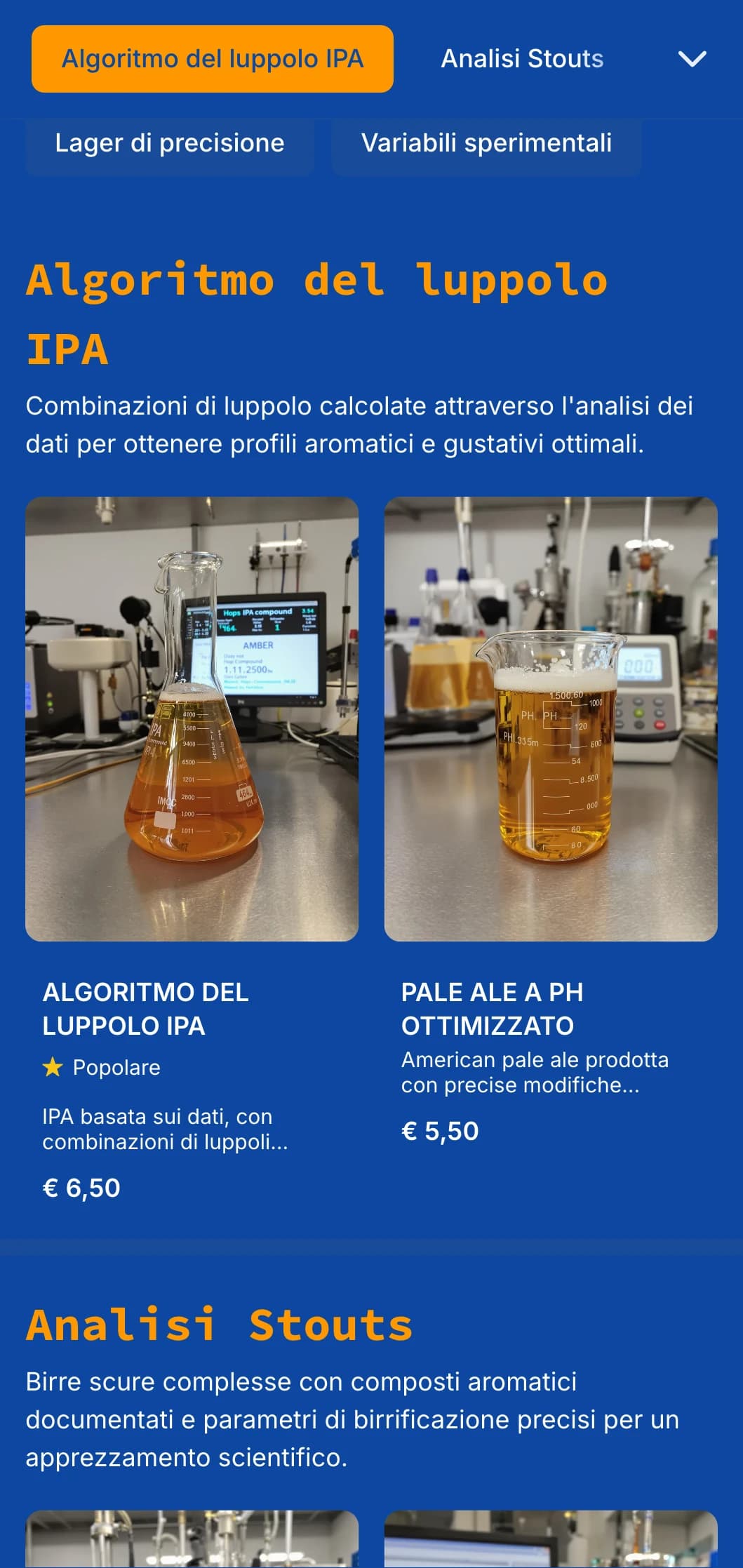 Design tecnico e preciso con estetica blueprint ed elementi di visualizzazione dei dati, ideale per le aziende produttrici di birra che evidenziano i processi scientifici.