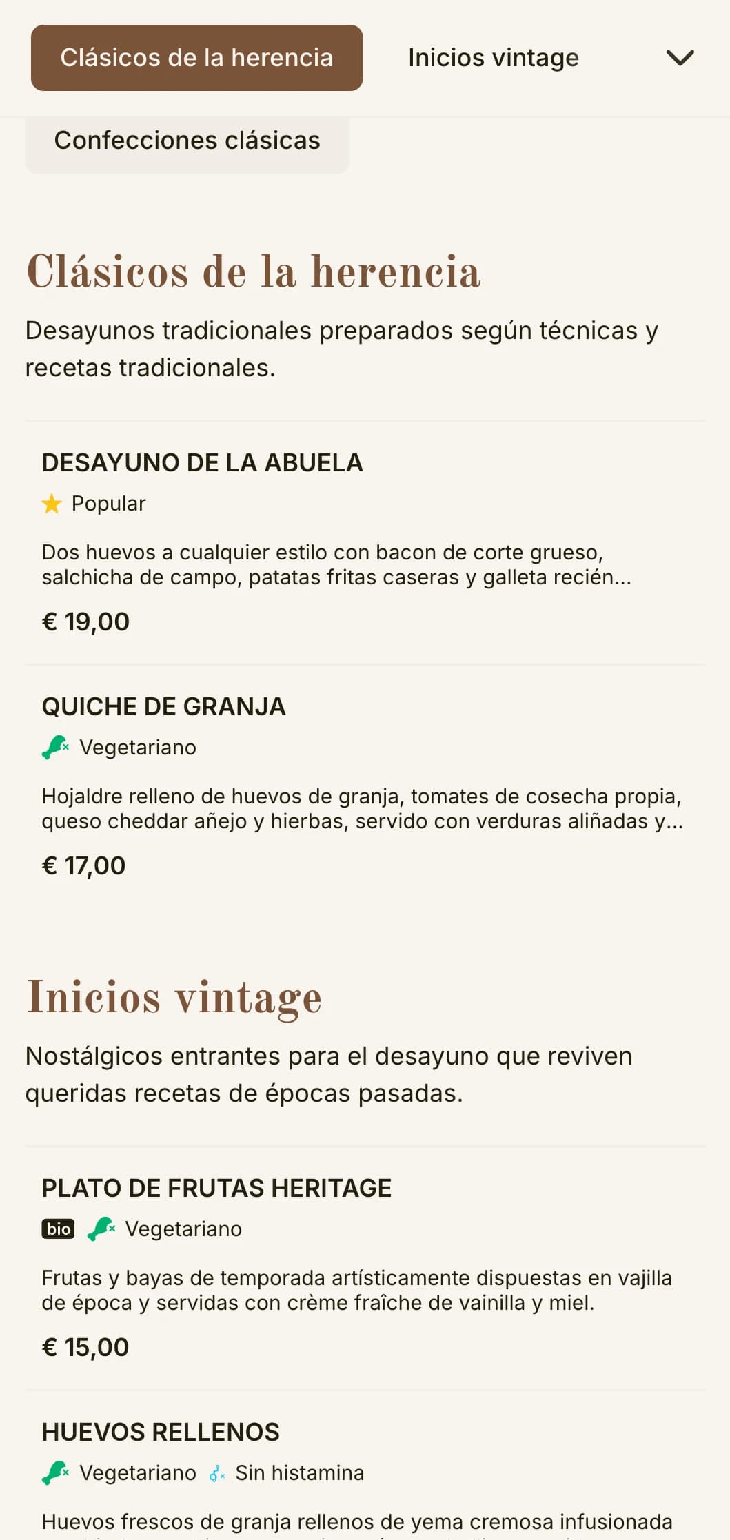 Nostálgicas ofertas matinales inspiradas en queridas recetas del pasado, presentadas con elegancia atemporal.