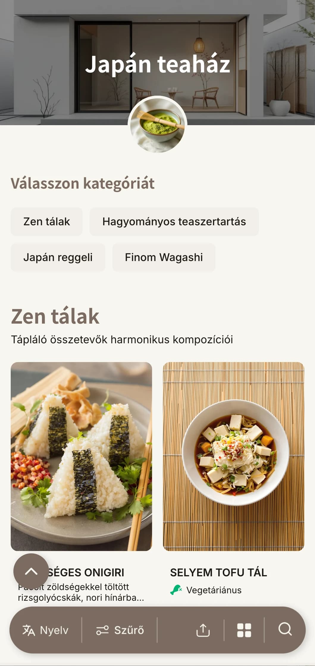 Japán esztétika által inspirált minimalista design teaházak és zen kávézók számára.