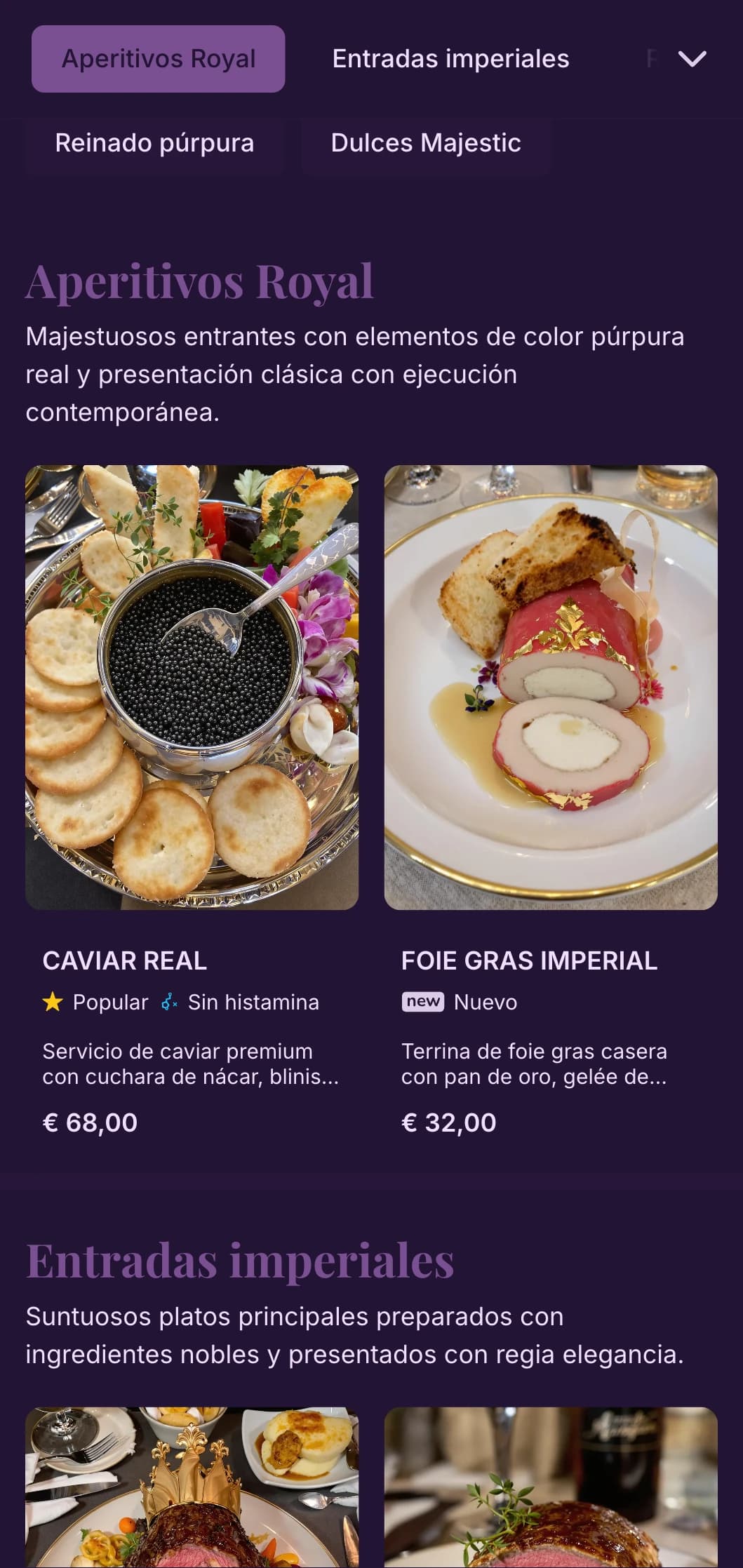 Majestuoso concepto de comedor con tonos púrpura reales y elementos de lujo contemporáneos para una experiencia noble.
