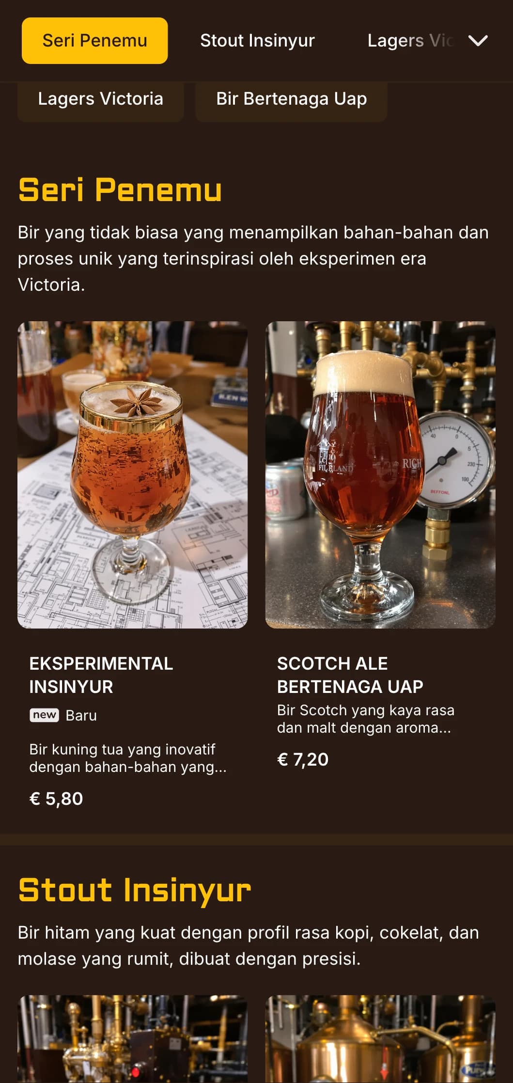 Perpaduan industri Victoria dengan aksen kuningan dan estetika mekanis, sempurna untuk brewpub bertema dan berkarakter.