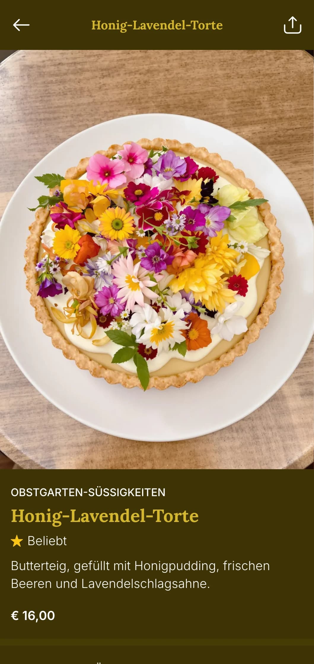 Ein elegantes, von Gärten inspiriertes Menü mit gold-grünen Tönen und botanischen Elementen, perfekt für Restaurants mit Garten.