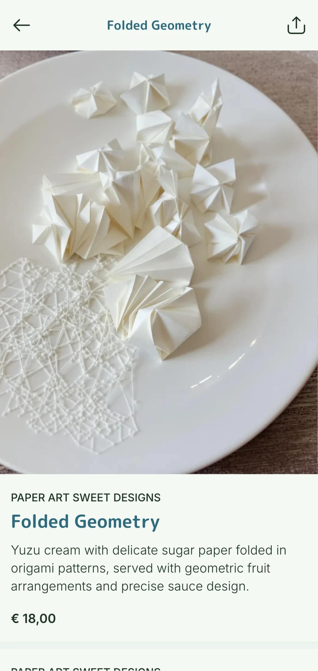 Creative sushi menu inspired by Japanese paper folding art, featuring geometric patterns and clean lines.