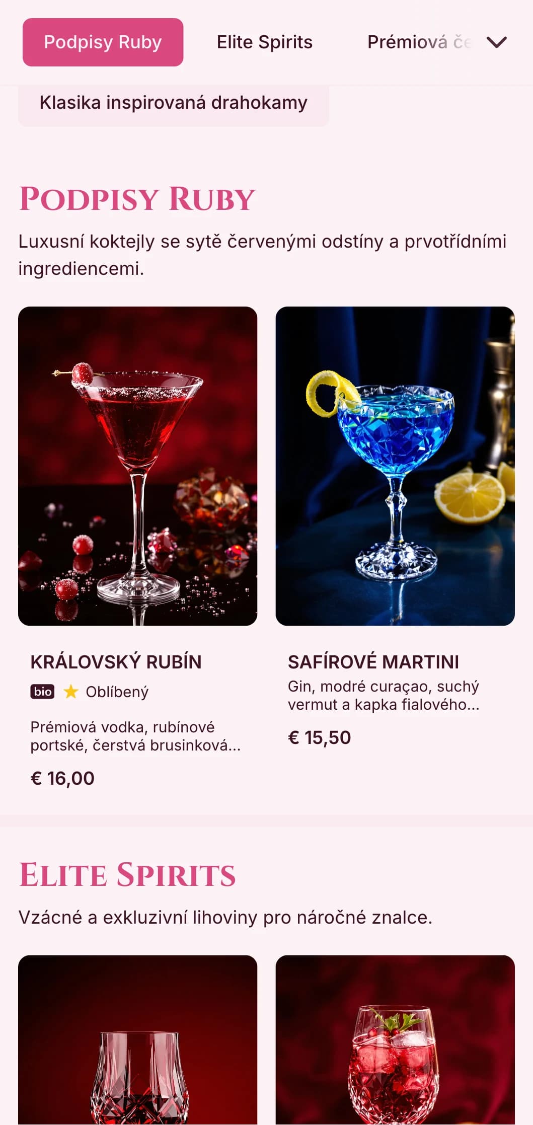 Sytě červený design s prvky inspirovanými drahokamy pro luxusní vinárny a koktejlové bary.