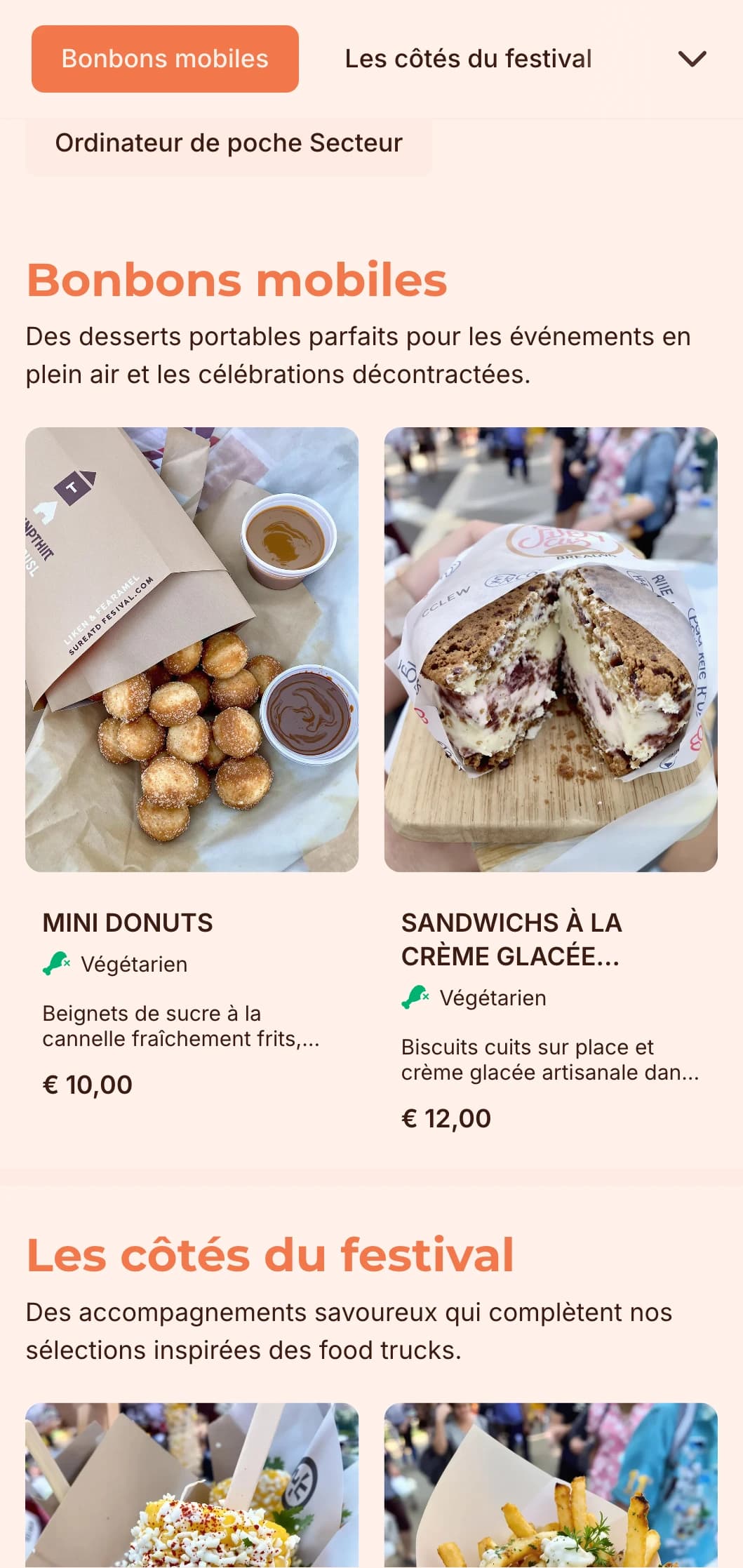 Un service de restauration amusant et accessible, inspiré de la cuisine des food trucks, avec des plats à emporter et une présentation décontractée pour les événements en plein air et les festivals.
