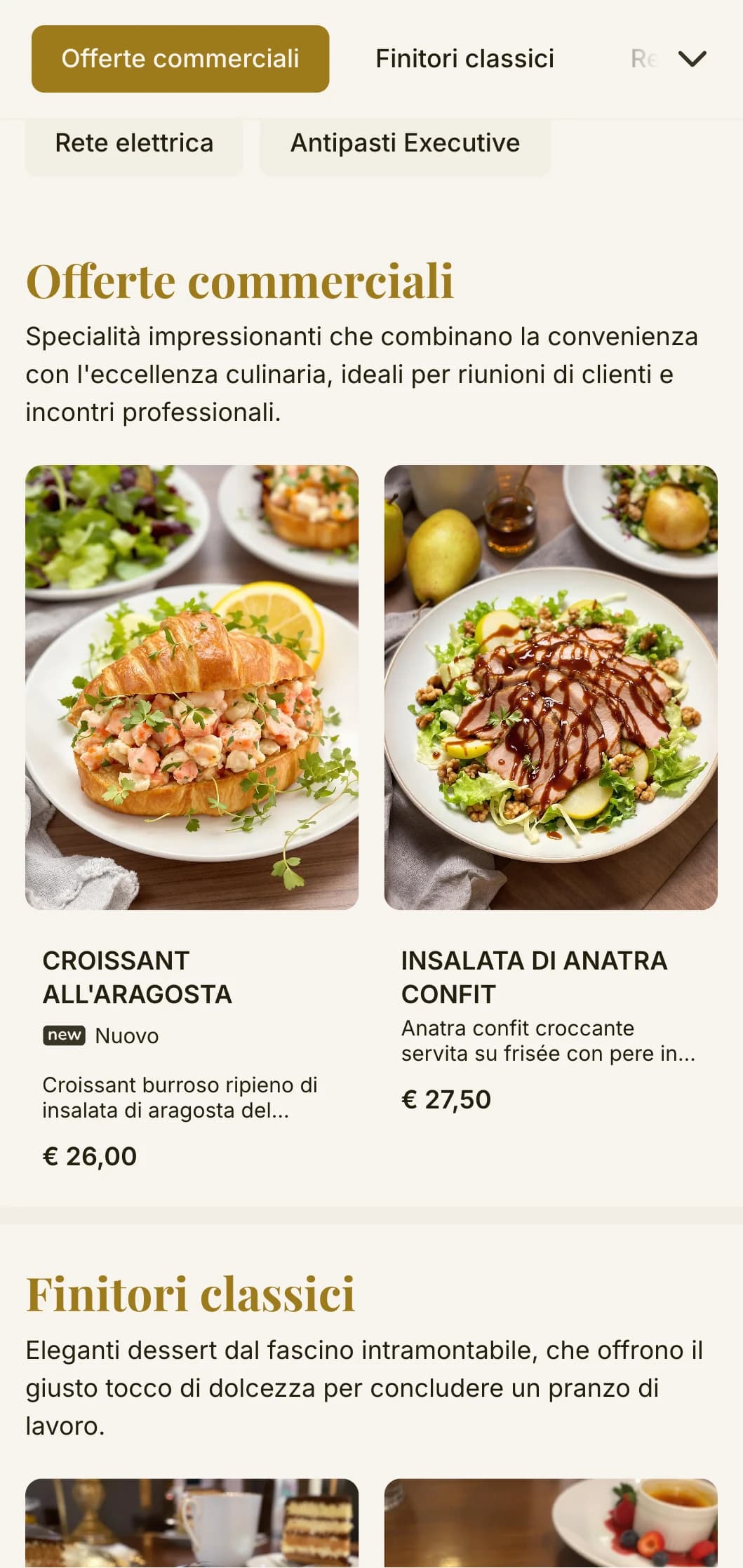 Design elegante ed efficiente per il menu del pranzo per i distretti commerciali e il catering aziendale, caratterizzato da una tipografia senza tempo e da un layout sofisticato per pranzi professionali veloci.