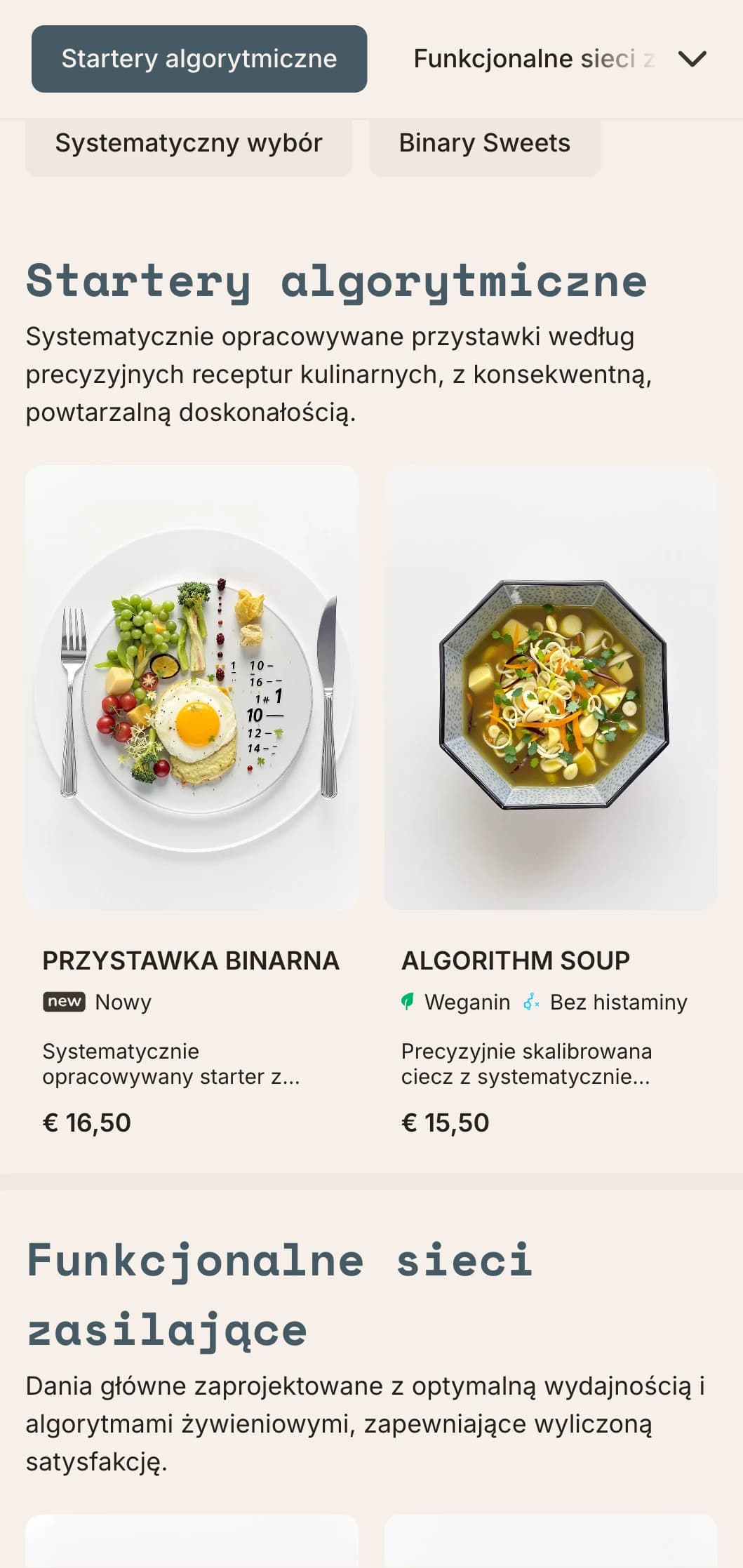 Techniczny, funkcjonalny projekt menu lunchowego z elementami matematycznymi i systematycznym układem, idealny dla precyzyjnych restauracji i restauracji koncepcyjnych.