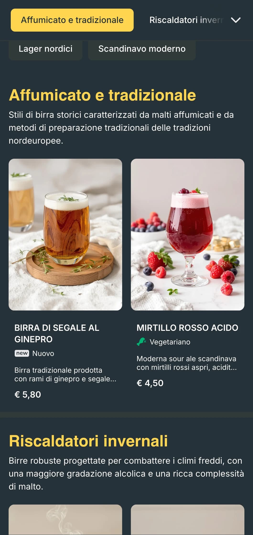 Design pulito e minimalista di ispirazione scandinava con toni freddi e layout semplice e funzionale per le moderne birrerie.