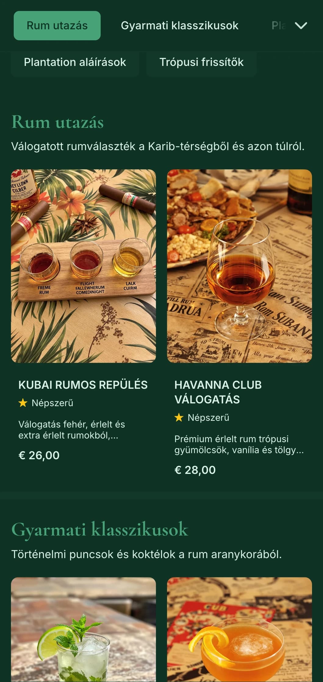 Gazdag zöld design történelmi karibi elemekkel a rumos bárok számára.