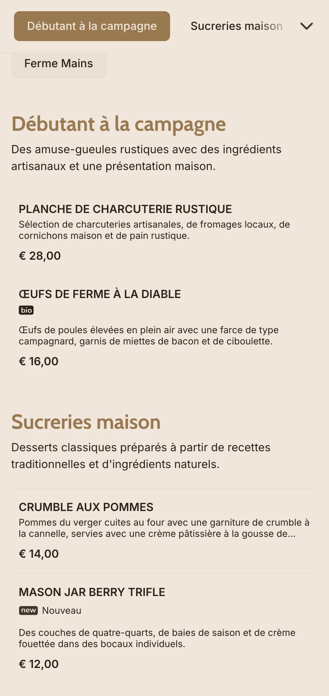 Traiteur chaleureux d'inspiration campagnarde proposant des plats copieux, un service familial et une présentation rustique pour les mariages dans les granges et les événements à la campagne.