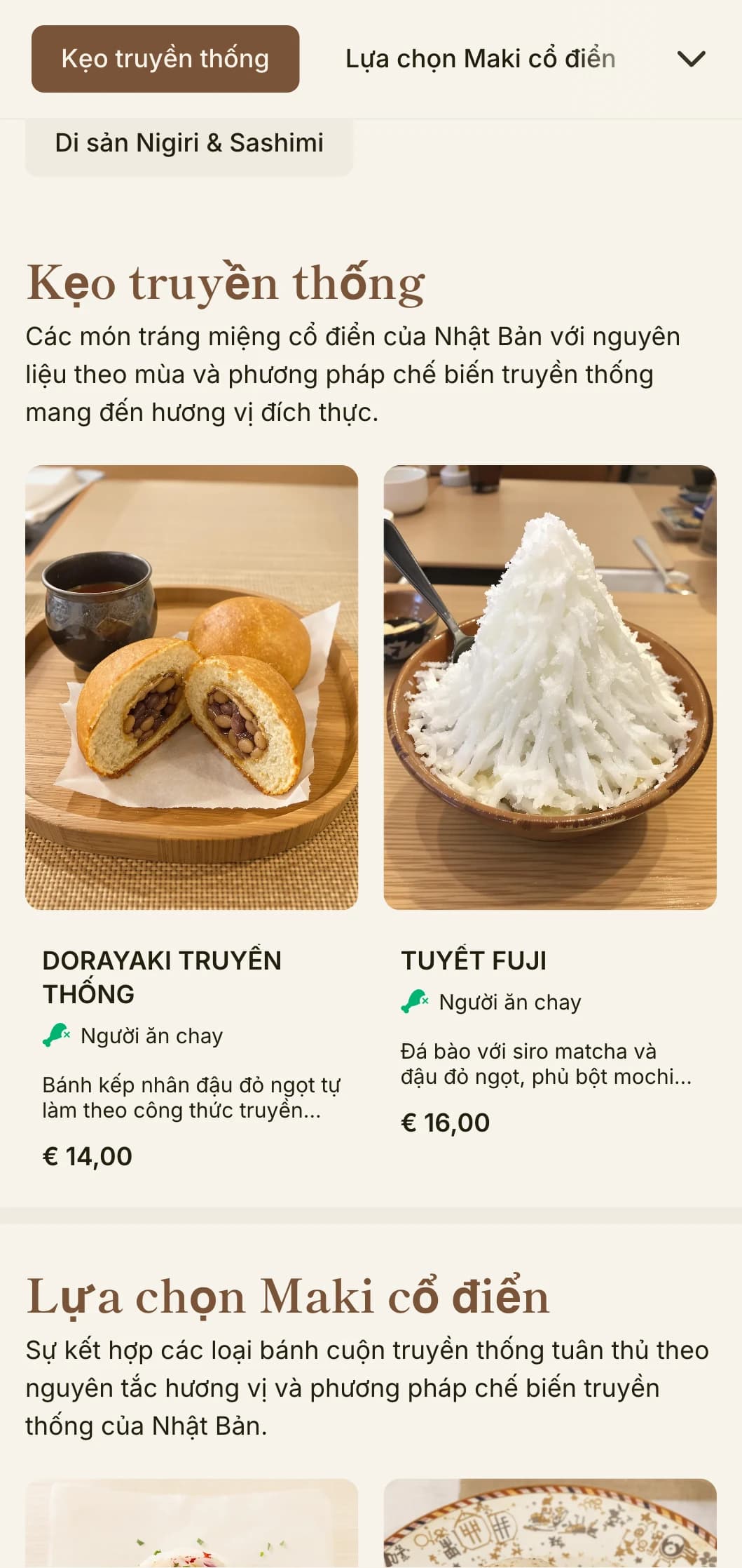 Thực đơn sushi Nhật Bản cổ điển lấy cảm hứng từ núi Phú Sĩ, với các yếu tố truyền thống và điểm nhấn màu nâu ấm áp mang đến bữa ăn đích thực.