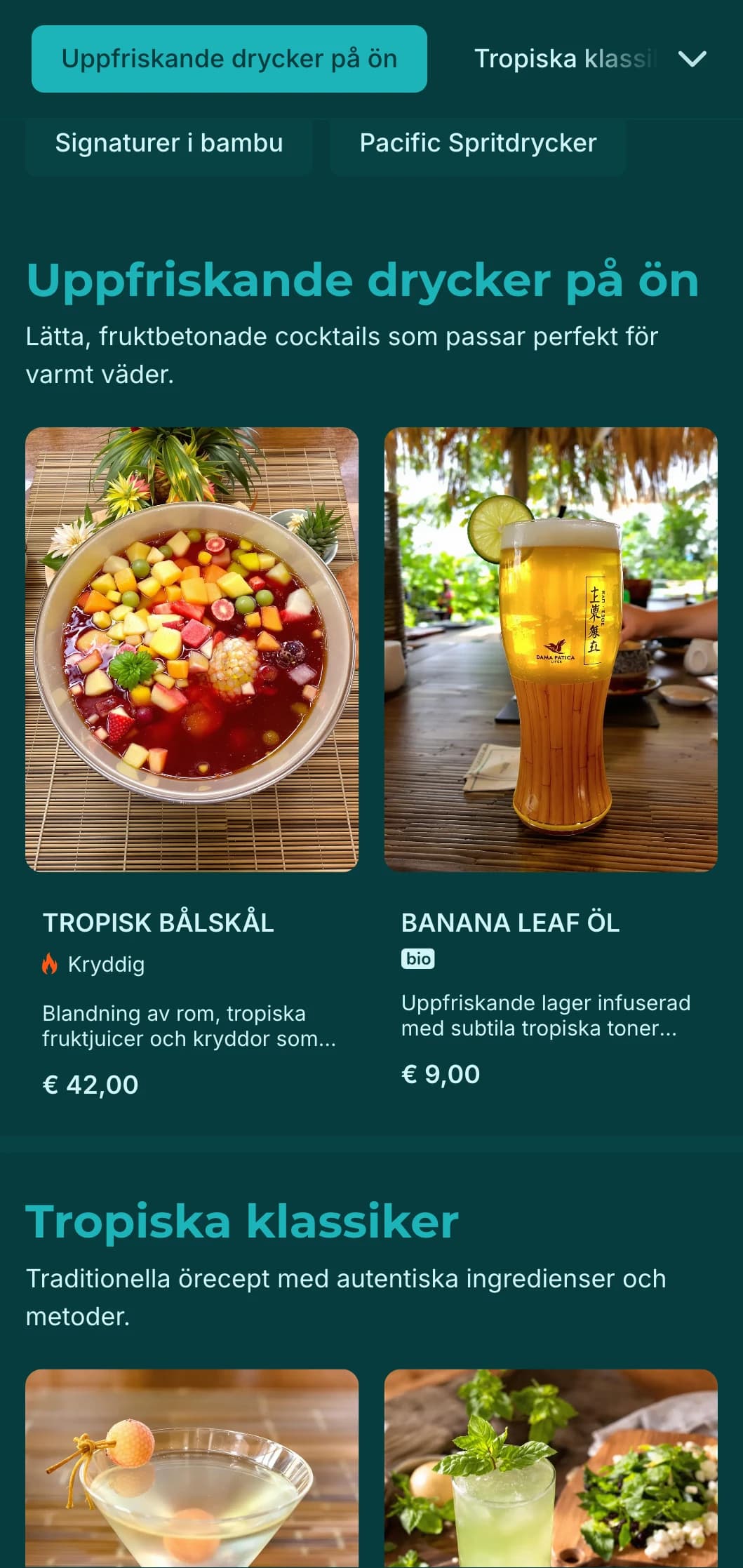 Fräsch grön design med bambustrukturer för exotiska barer med asiatiskt Stillahavstema.