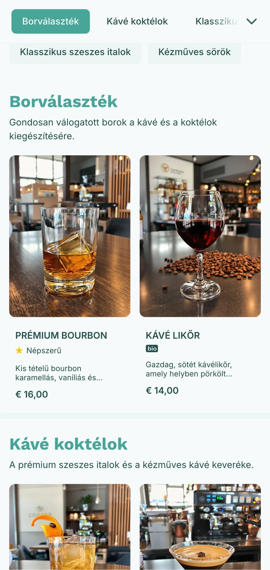 Friss teáskék dizájn hibrid kávézók és koktélboltok számára.