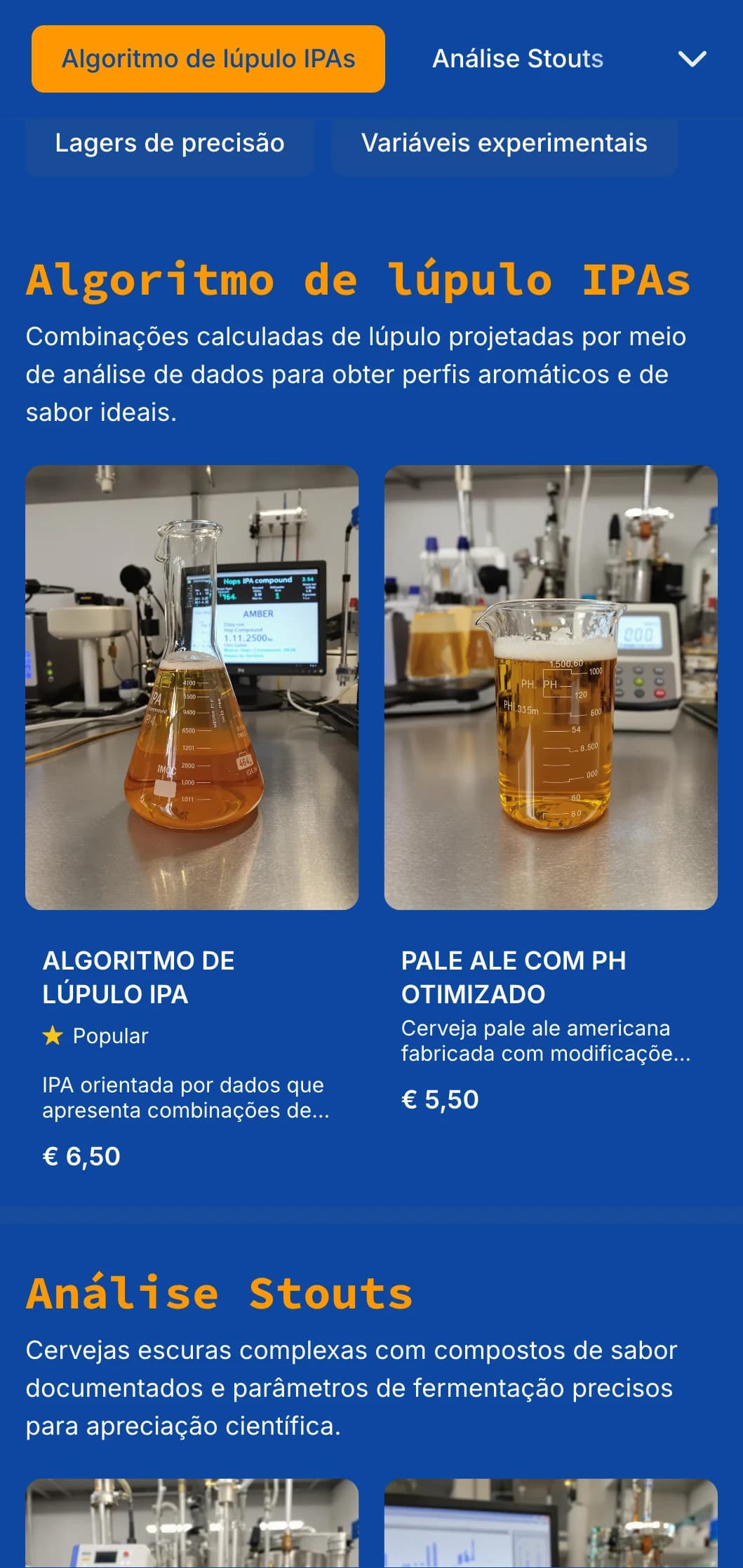 Design técnico e preciso com estética de planta e elementos de visualização de dados, ideal para empresas cervejeiras que destacam processos científicos.