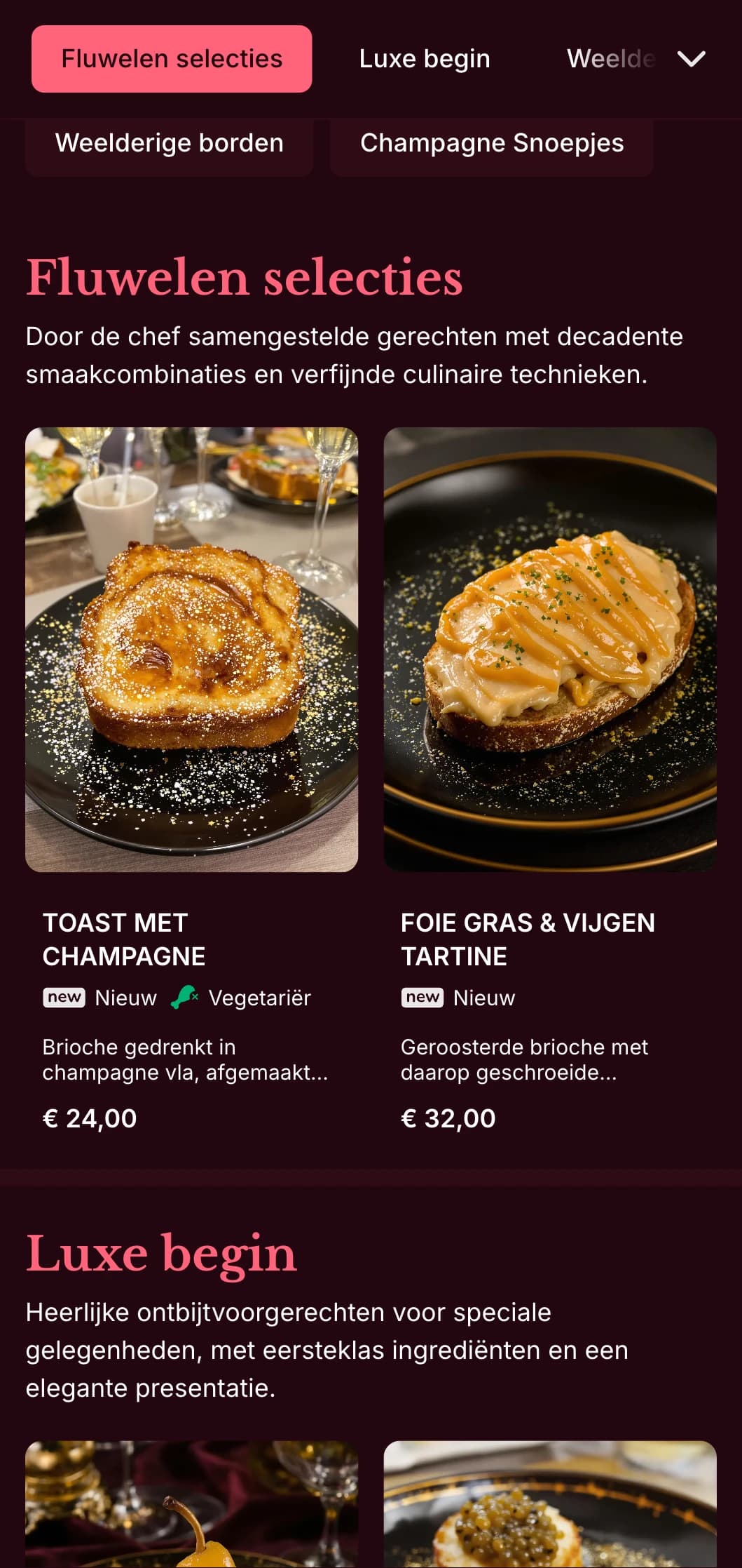 Rijke, luxe brunchesjabloon met diepe kleuren, ontworpen voor luxe weekendbrunches met cocktails.