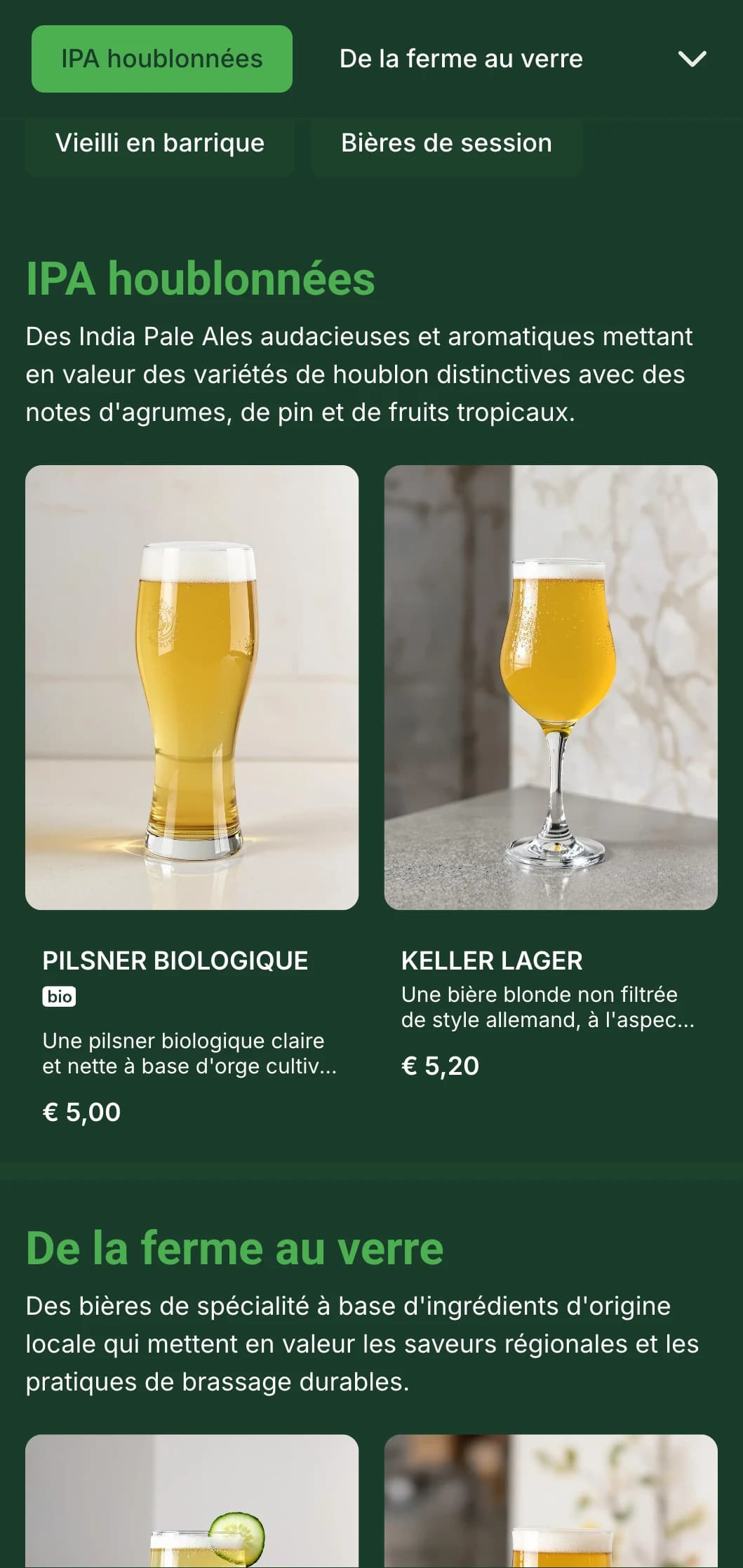 Un design moderne et épuré pour les brasseries et les jardins de bière contemporains, avec des accents botaniques et une palette de couleurs fraîches mettant en valeur les ingrédients de la bière.
