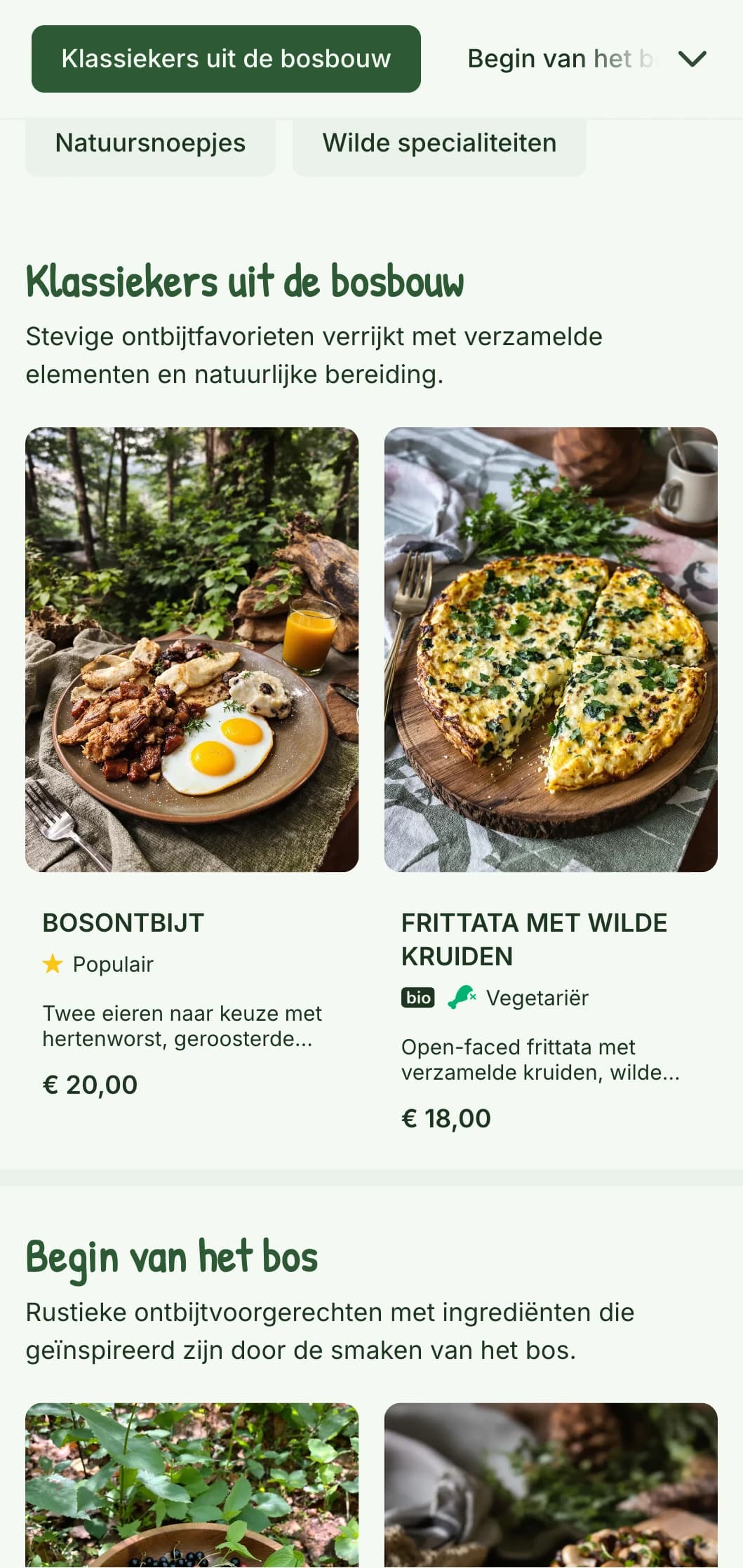 Rustieke ontbijtopties met gekweekte elementen en natuurlijke presentatie geïnspireerd door de esthetiek van het bos.