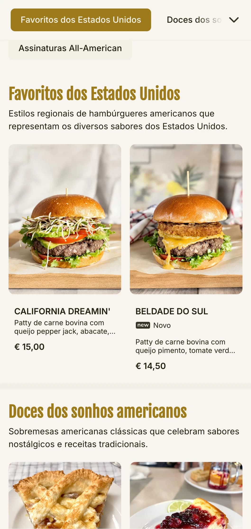 Hamburgueria americana clássica com detalhes em vermelho, branco e azul e elementos nostálgicos de lanchonete.