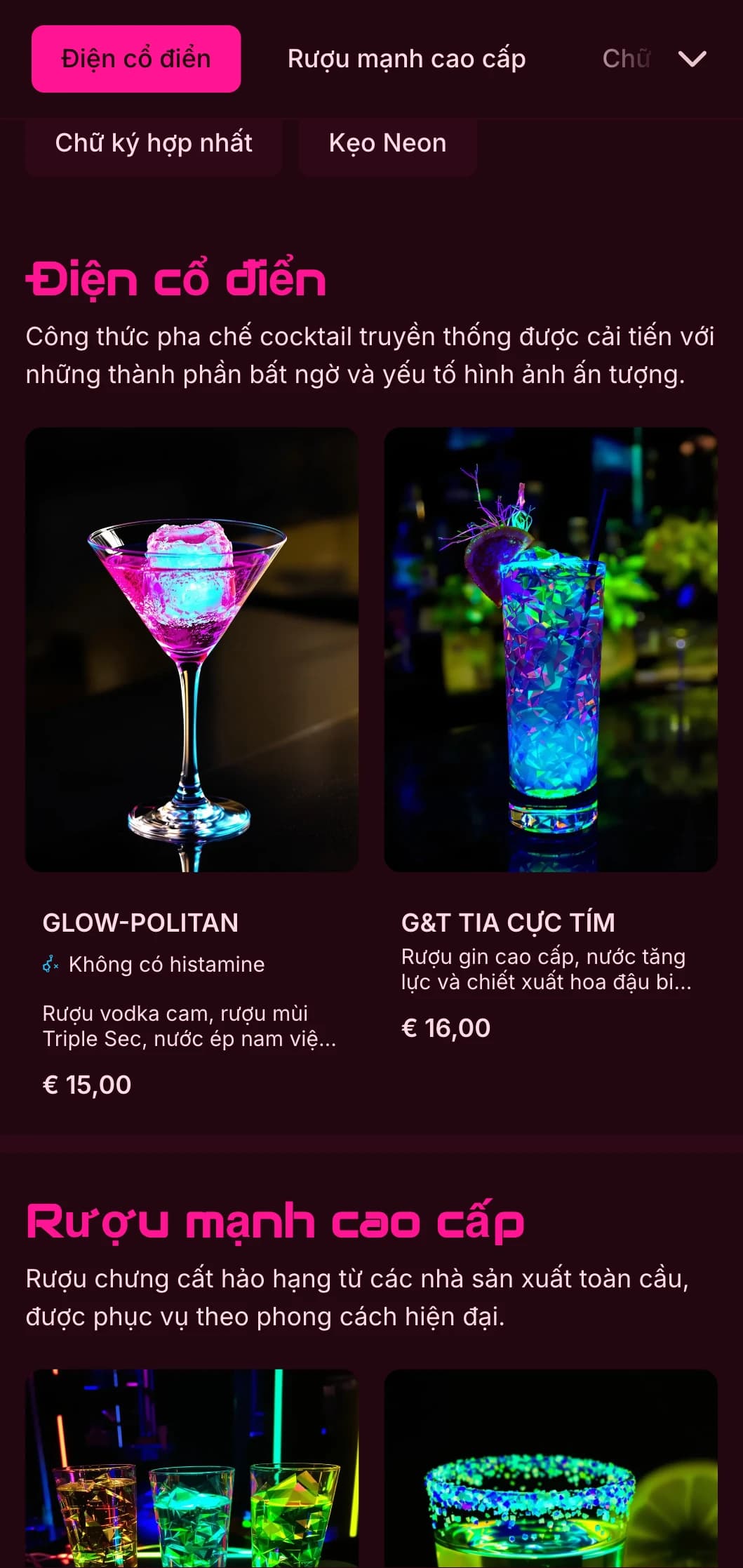 Một thiết kế táo bạo, sống động dành cho các quán bar cocktail và hộp đêm hiện đại với tông màu neon và kiểu chữ năng động.