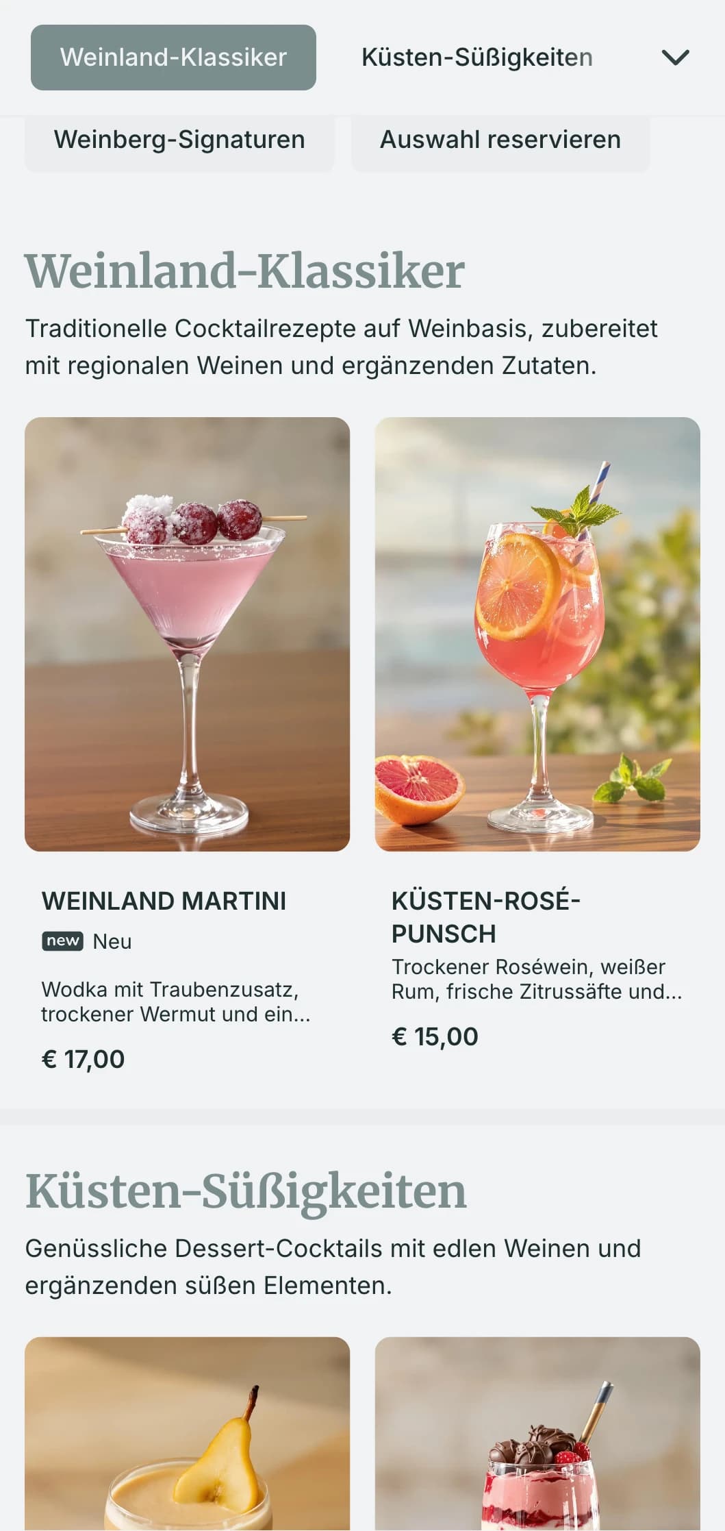 Ein frisches, von der Küste inspiriertes Design für Weinbars in Küstenregionen mit nebligen blaugrauen Tönen und luftiger Typografie.