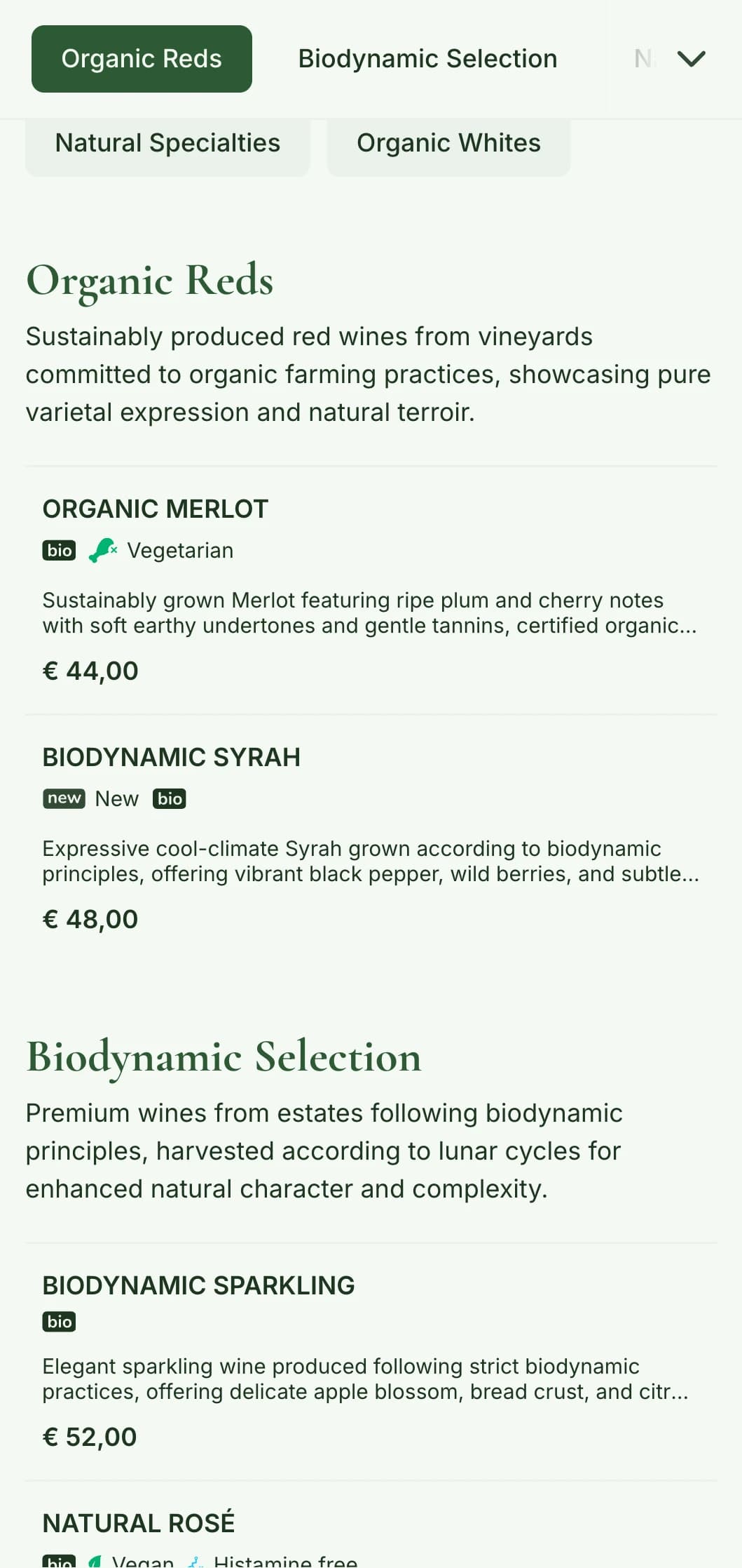 Nature-inspired wine list template featuring earthy tones and botanical elements, perfect for organic wine selections and farm-to-table restaurants.