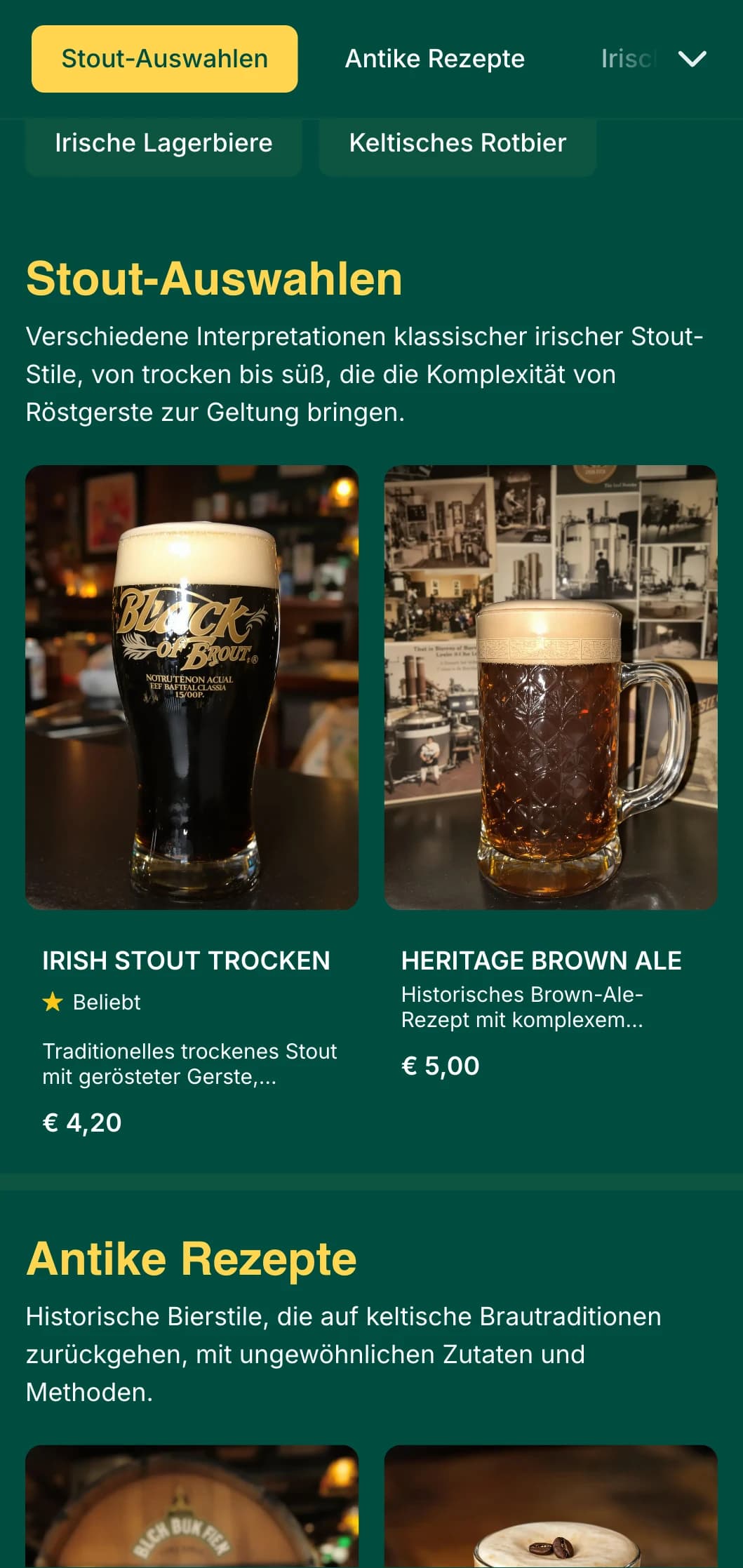 Traditionelle, vom irischen Pub inspirierte Vorlage mit Smaragdtönen und keltischen Knoten, perfekt für Einrichtungen mit irischem Thema.