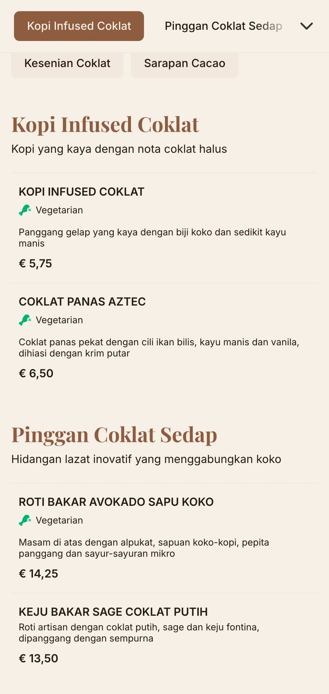 Reka bentuk coklat pekat dengan tekstur yang kaya untuk kafe coklat dan kedai pencuci mulut.