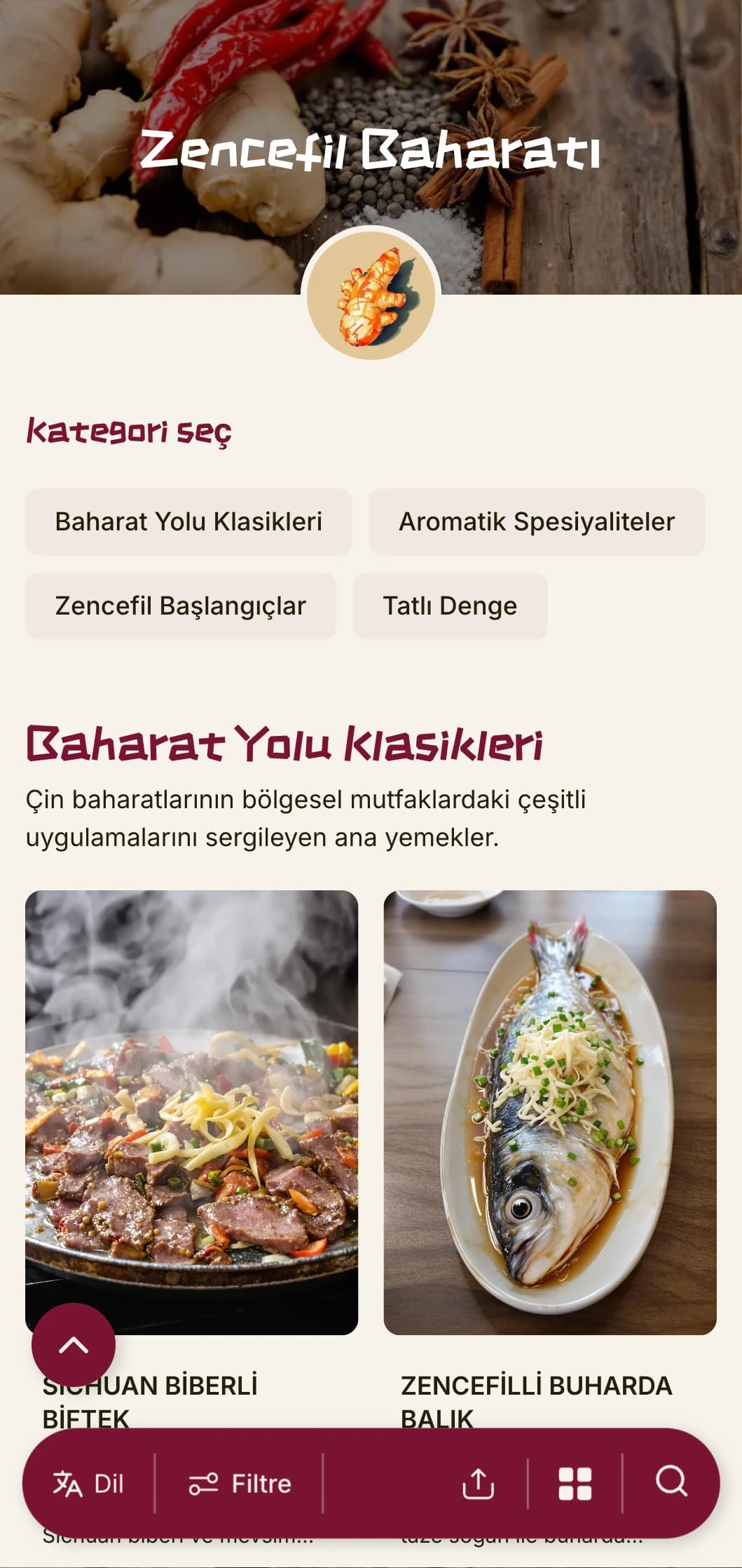 Zencefil ve baharat geleneklerinden ilham alan canlı Çin menüsü tasarımı, otantik yöresel yemekler için cesur unsurlar içeriyor.