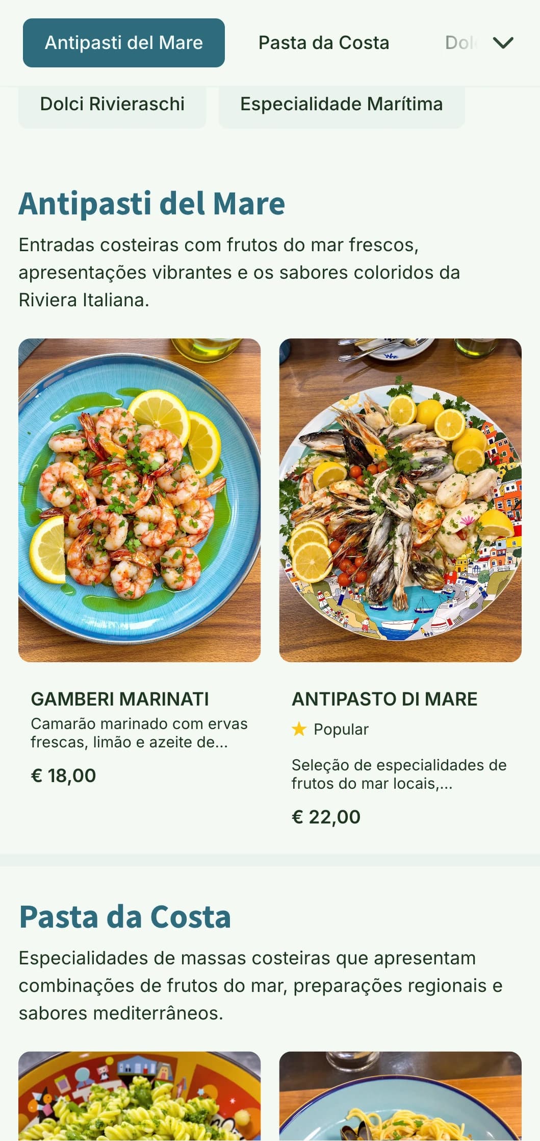 Design vibrante inspirado nas coloridas vilas de pescadores de Cinque Terre e na culinária italiana litorânea.