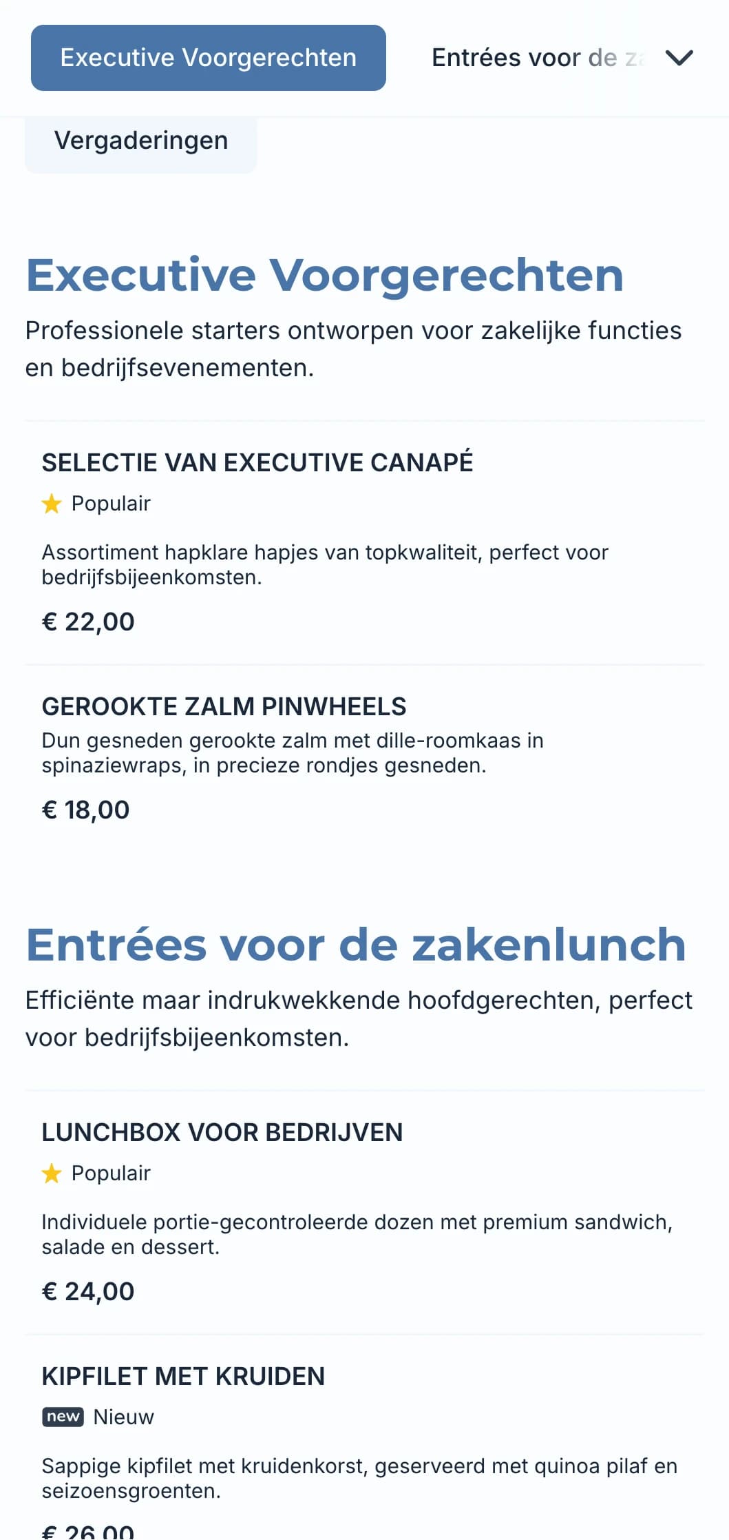 Professionele cateringservice voor zakelijke bijeenkomsten en bedrijfsevenementen, met de nadruk op efficiënte service en kwaliteitspresentatie.