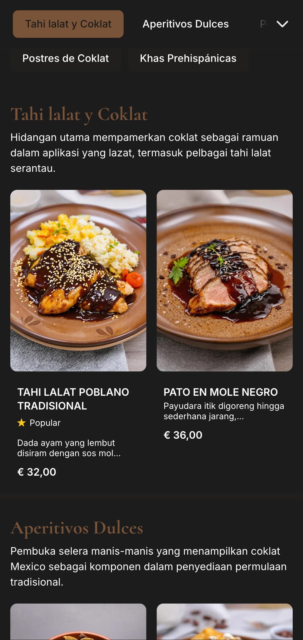 Menu pencuci mulut Mexico yang kaya dan memanjakan yang menampilkan rona coklat perang hangat, hidangan manis tradisional dan penyediaan coklat asli.