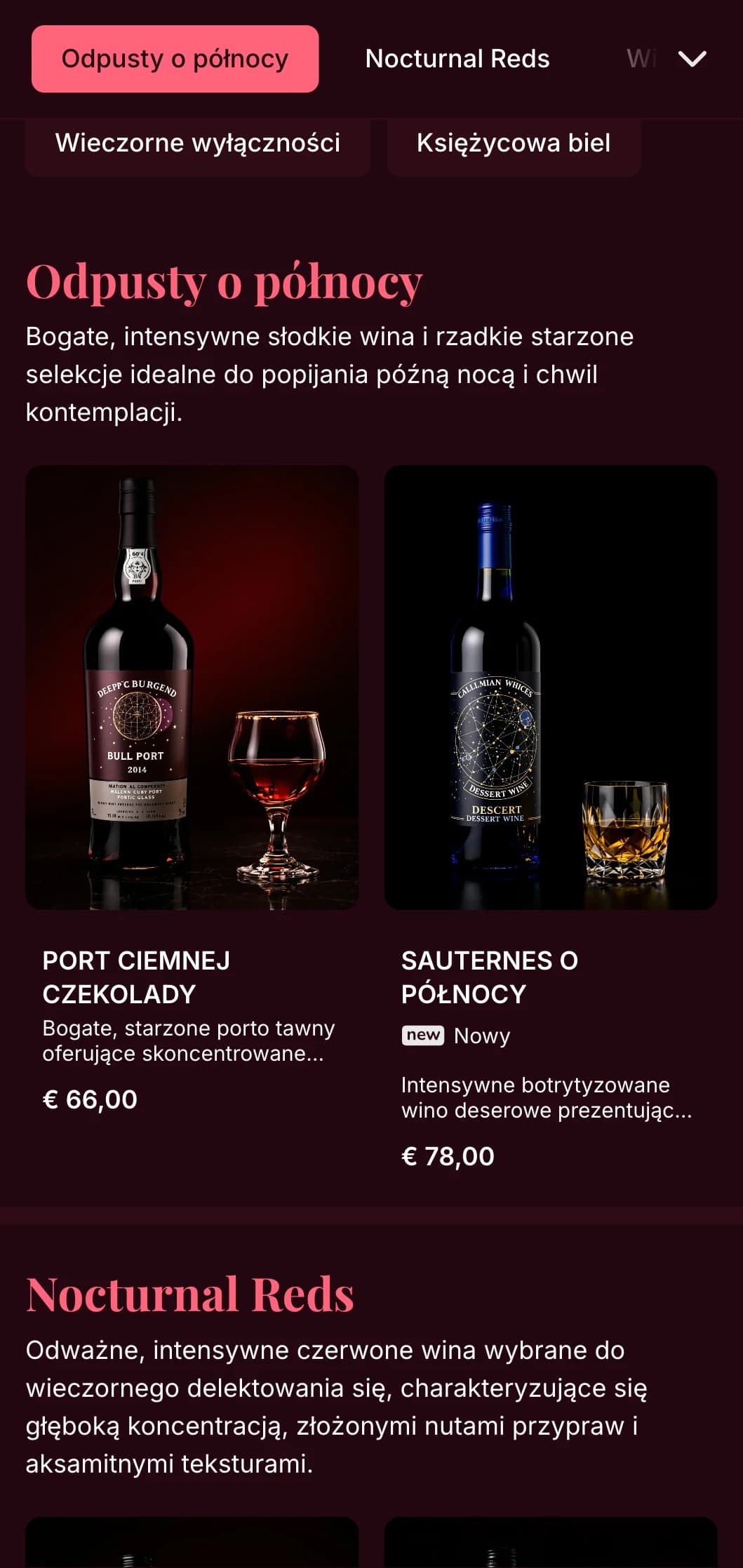 Intensywnie dramatyczny szablon karty win z uderzającymi różowymi akcentami na głębokim bordowym tle, idealny do ekskluzywnych salonów winiarskich i wieczornych lokali.